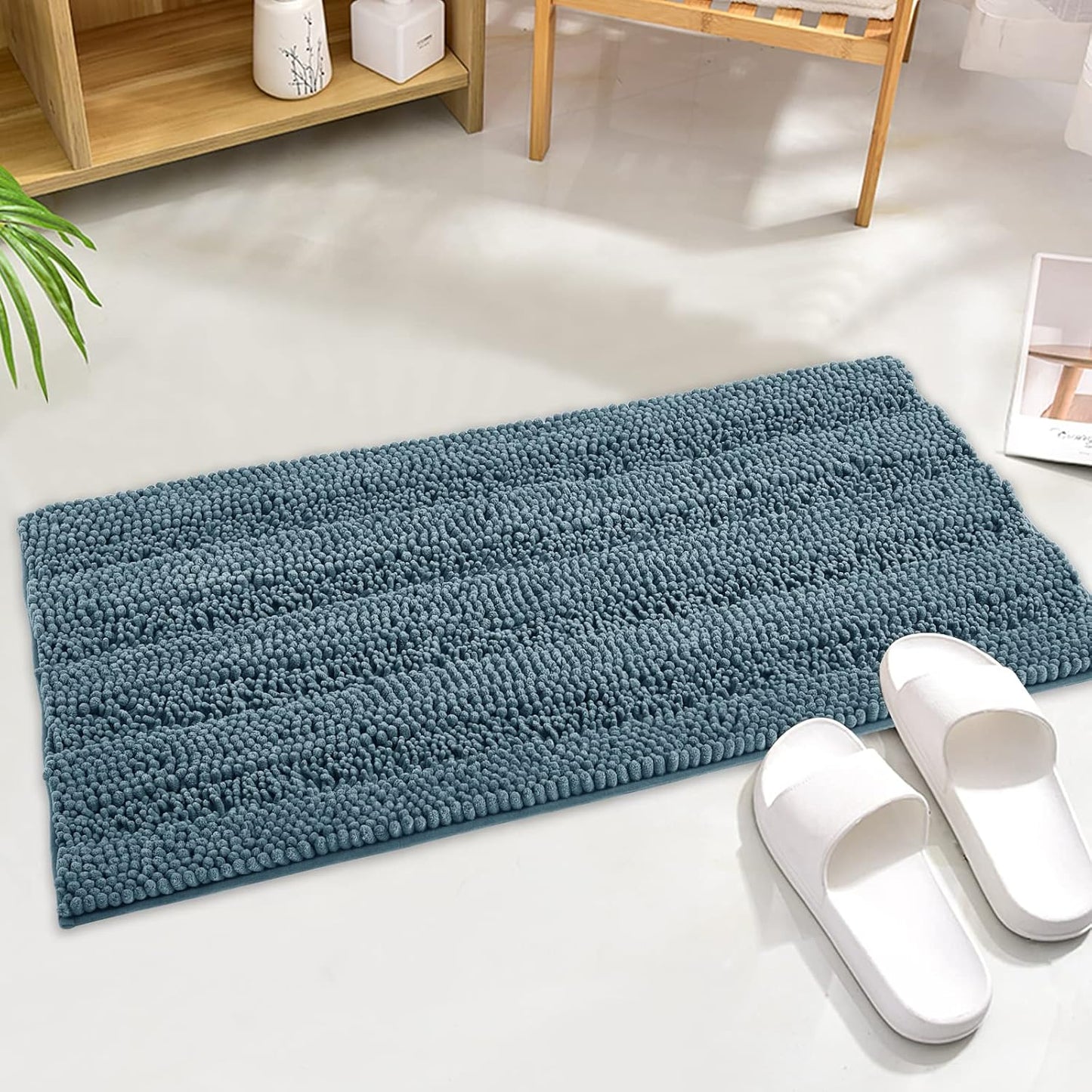 KGORGE Grey Bath Rugs - Soft Large Bathroom Rugs 60" x 24" Farmhouse Floor Cover Water Absorbent Bath Mat Shower Carpet for Toilet Door Way Kitchen Kids Baby, 1 Pc