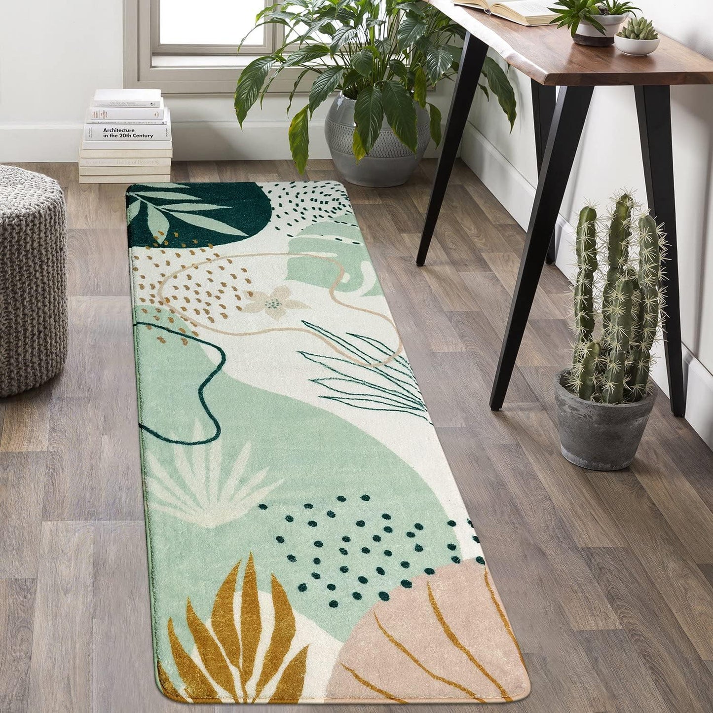 Uphome Sage Green Bathroom Rug Set, Cute Abstract Plant Bath Mat Set, Non Slip Machine Washable Bath Rugs, Soft Velvet Small Bathroom Mat, Mid Centry Aesthetic Botanical Floor Mats for Tub Sink Shower