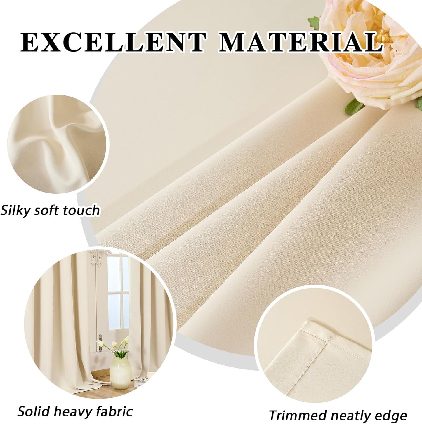 108 Inches Beige Blackout Curtains Room Darkening Thermal Insulated Drapes Grommet Top Light Blocking Curtain for Living Room Bedroom (2 Panels, W52 x L108 Inch, Beige Cream)