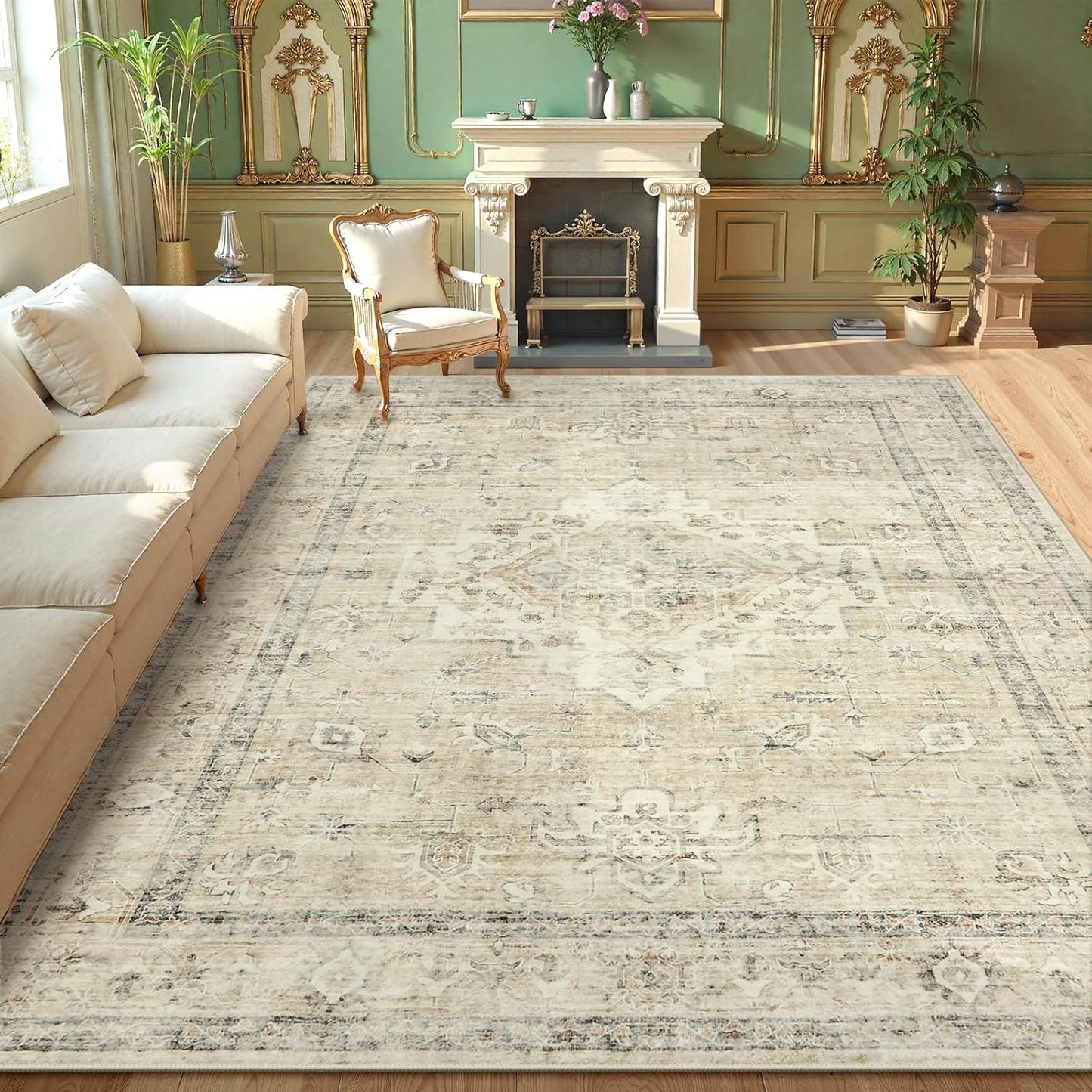 LIVEBOX Washable 2x6 Runner Rug for Bathroom, Non Slip Kitchen Mats for Floor Entryway, Boho Indoor Front Door Mat Low-Pile Runners for Hallways, Farmhouse Rugs for Laundry, Sage Green