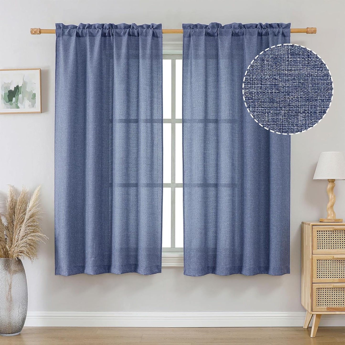 OVZME Light Grey Curtains 63 Inch Length 2 Panels, Faux Linen Textured Semi Light Filtering Drapes, Soft Airy Farmhouse Slub Window Curtains for Living Room Bedroom, Each 40x63 Inches