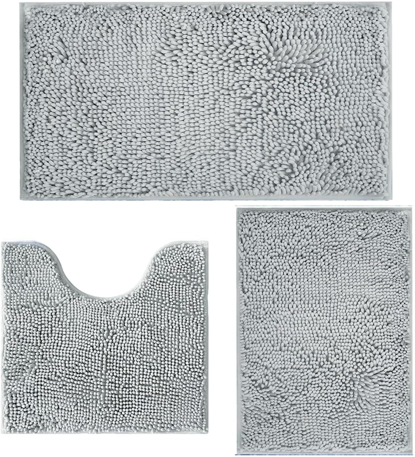 Bathroom Rugs Sets 3 Piece Non Slip,Bath Rugs with PVC Backing Bath Carpet,Bathroom Rug Washable,Absorbent,Plush Carpet Mats,Bath Mats for Bedroom, Kitchen,Tub,Home Decor (Lavender)
