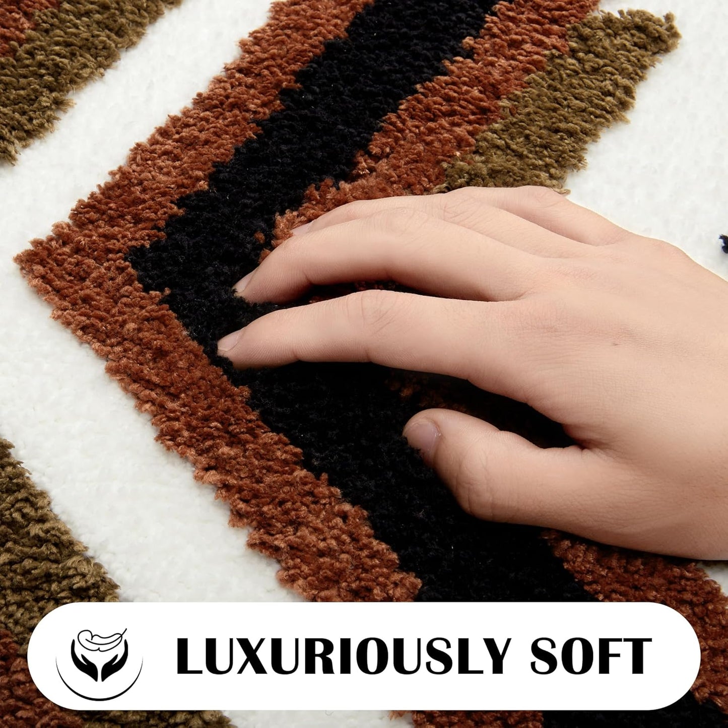 Boho Long Bathroom Rugs Runner Non Slip Washable Western Aztec Bath Mats Rugs for Bathroom Hallway Plush Soft Absorbent Farmhouse Carpet for Shower, Kitchen, 24x60 inch, WhiteBrown