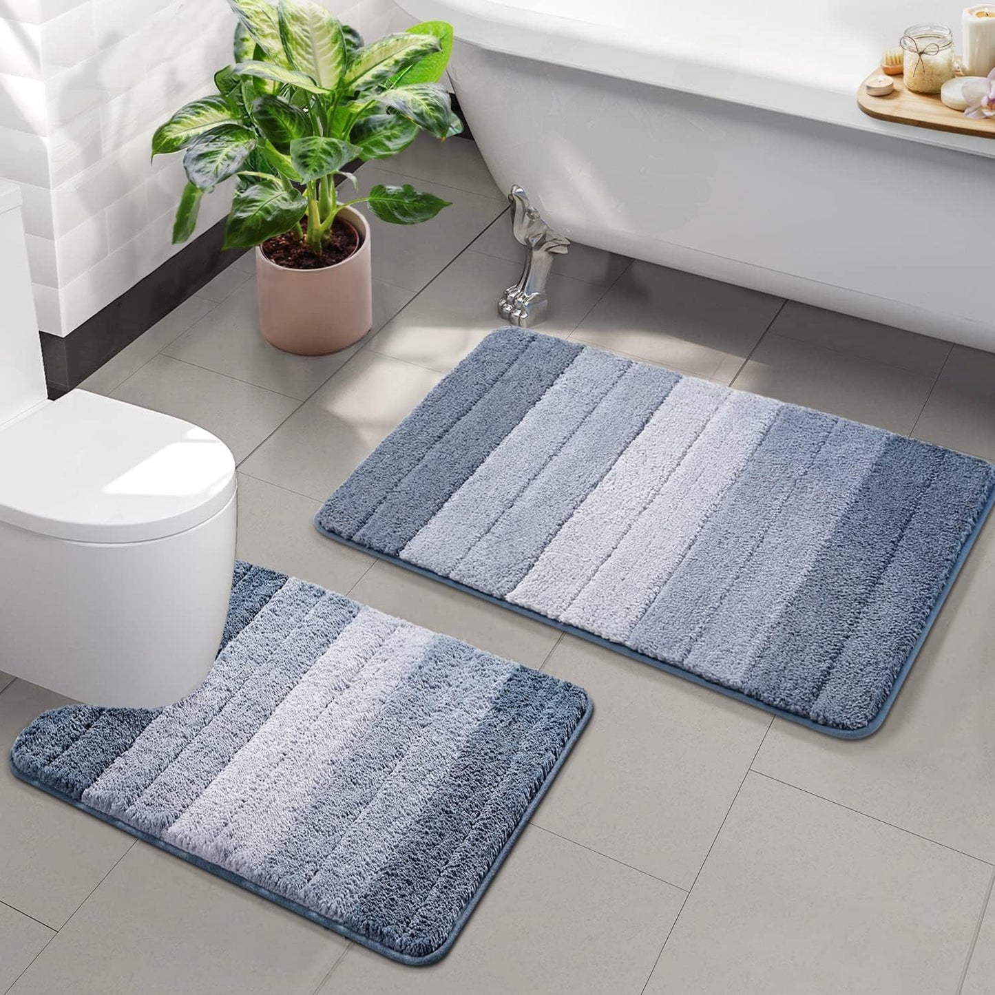 Kmson 2 Piece Ombre Bathroom Rugs Set, Non Slip, Quick Drying, Ultra Soft and Water Absorbent Bath Carpet for Bedroom Floor Living Room,Machine Washable Green
