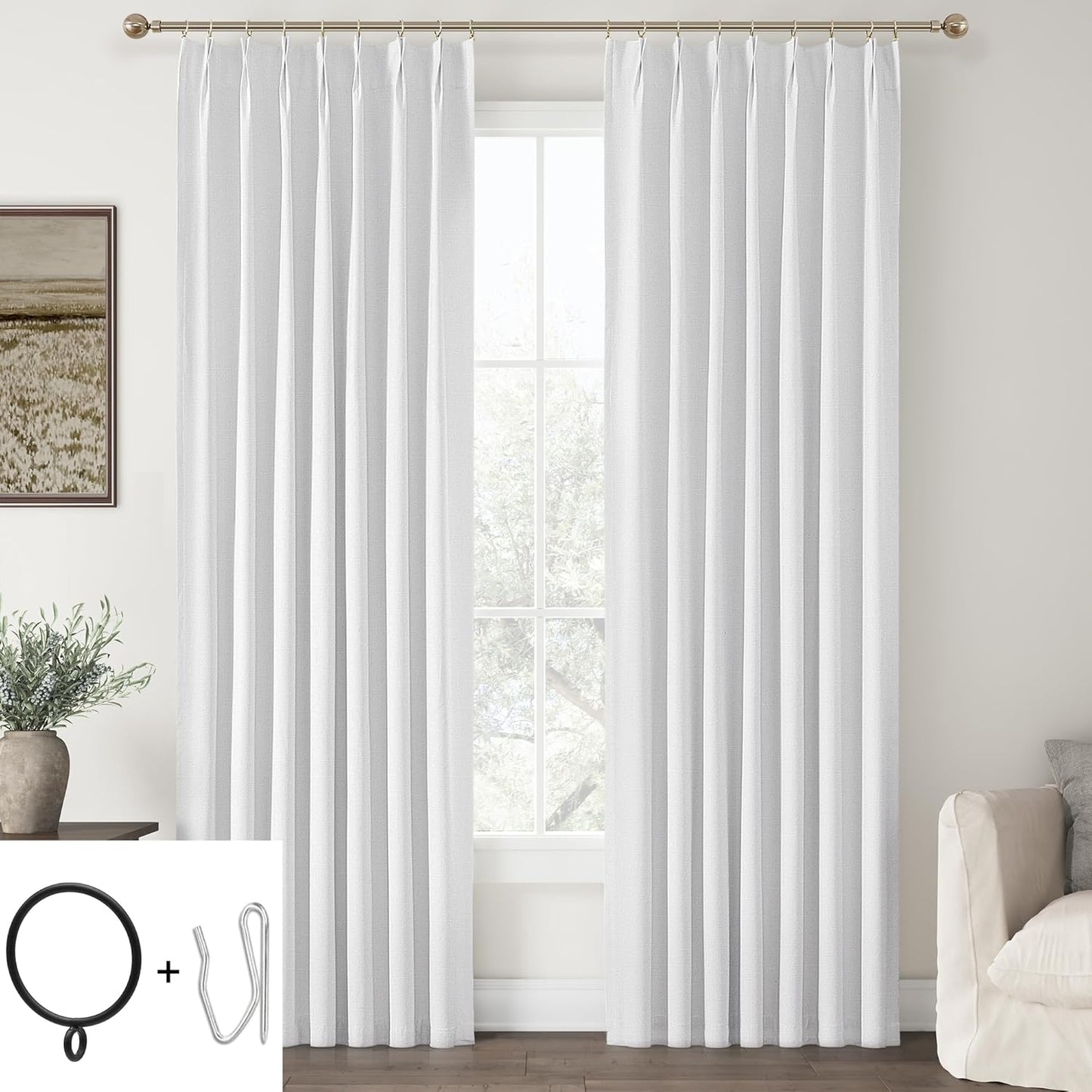 ChrisDowa Terracotta Pinch Pleated Blackout Linen Curtains 102 Inch Long 2 Panels for Living Room Bedroom Farmhouse Room darking Thermal Insulated Back Tab Hooks Rings Window Treatment Drapes,40x102