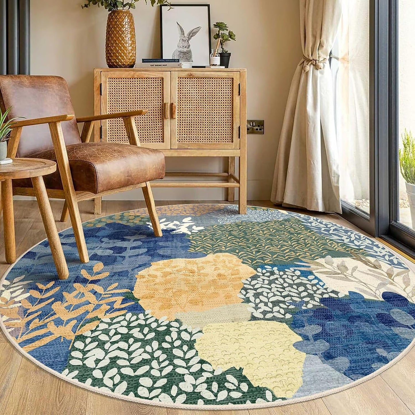 DEXDE Runner Rug 2x6 Washable Hallway Boho Soft Area Rugs Abstract Long Non Slip Botanical Leaves Floral Print Carpet for Entryway, Kitchen, Laundry, Bathroom, Bedroom,Blue