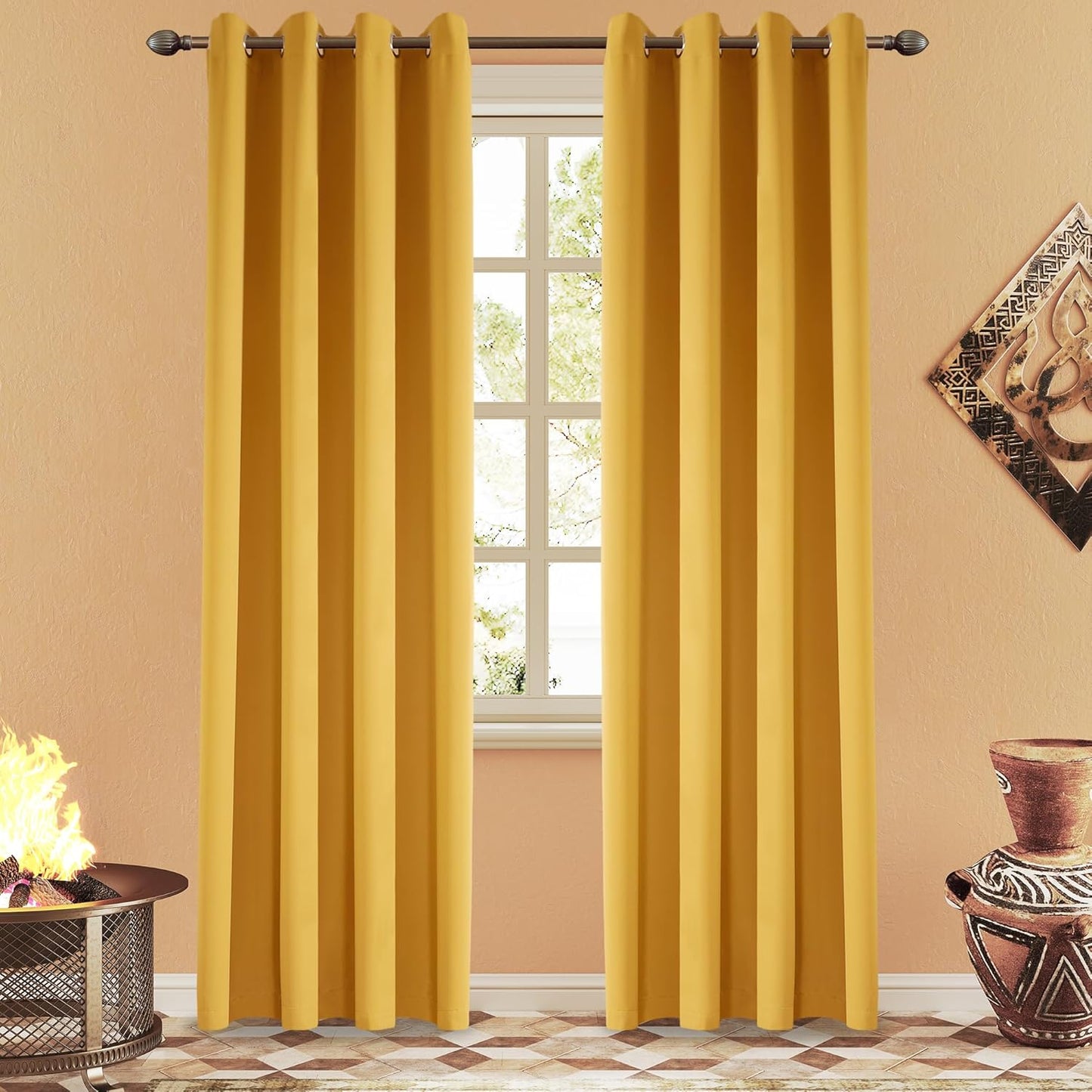 108 Inches Beige Blackout Curtains Room Darkening Thermal Insulated Drapes Grommet Top Light Blocking Curtain for Living Room Bedroom (2 Panels, W52 x L108 Inch, Beige Cream)
