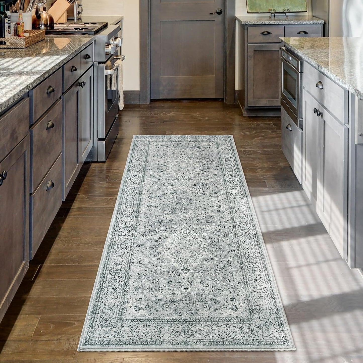 Washable Rug 4x6, Gray Area Rugs Non Slip, Indoor Low Pile Carpet with Rubber Backing for Living Room Kitchen Bathroom Entryway Office Bedroom