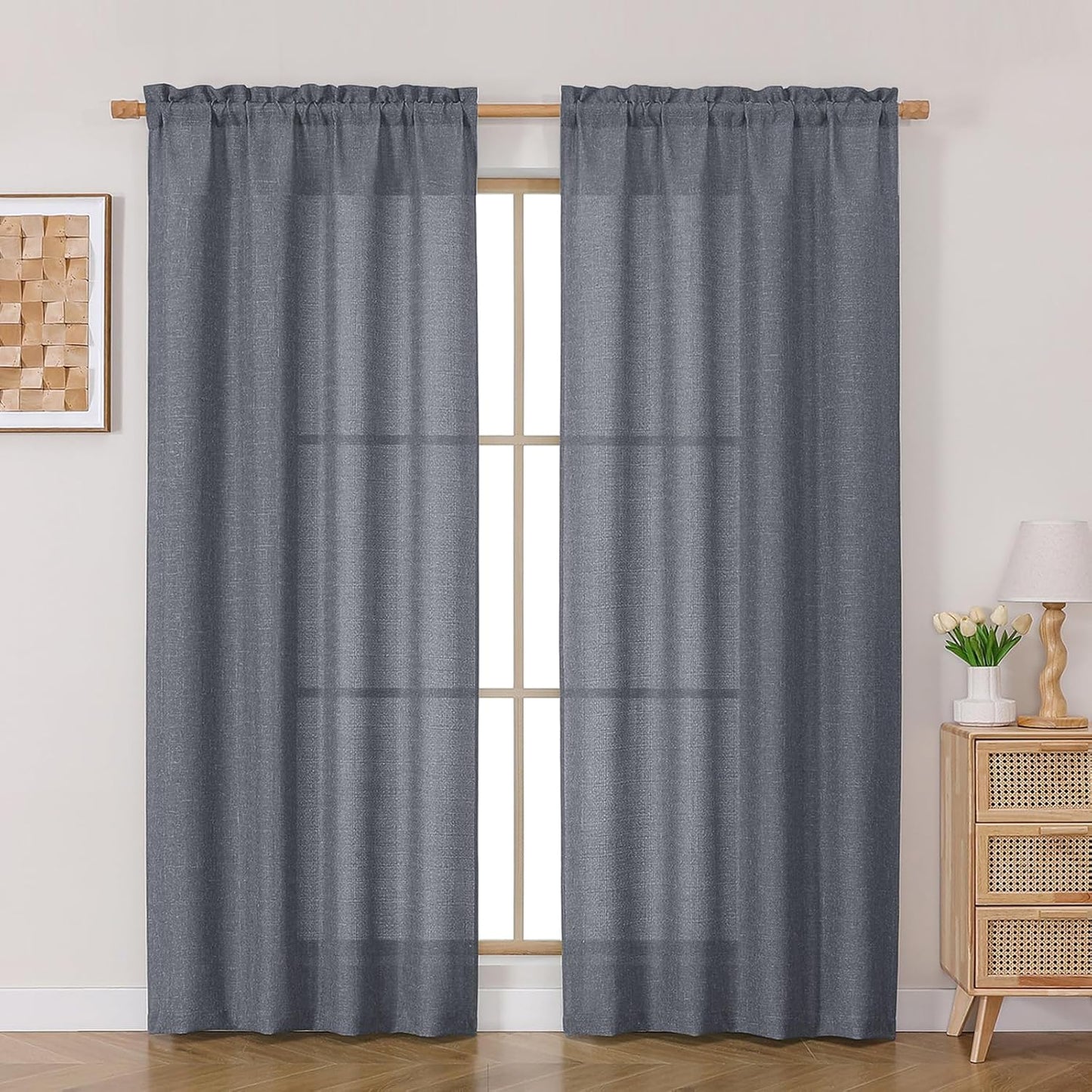 OVZME Light Grey Curtains 63 Inch Length 2 Panels, Faux Linen Textured Semi Light Filtering Drapes, Soft Airy Farmhouse Slub Window Curtains for Living Room Bedroom, Each 40x63 Inches