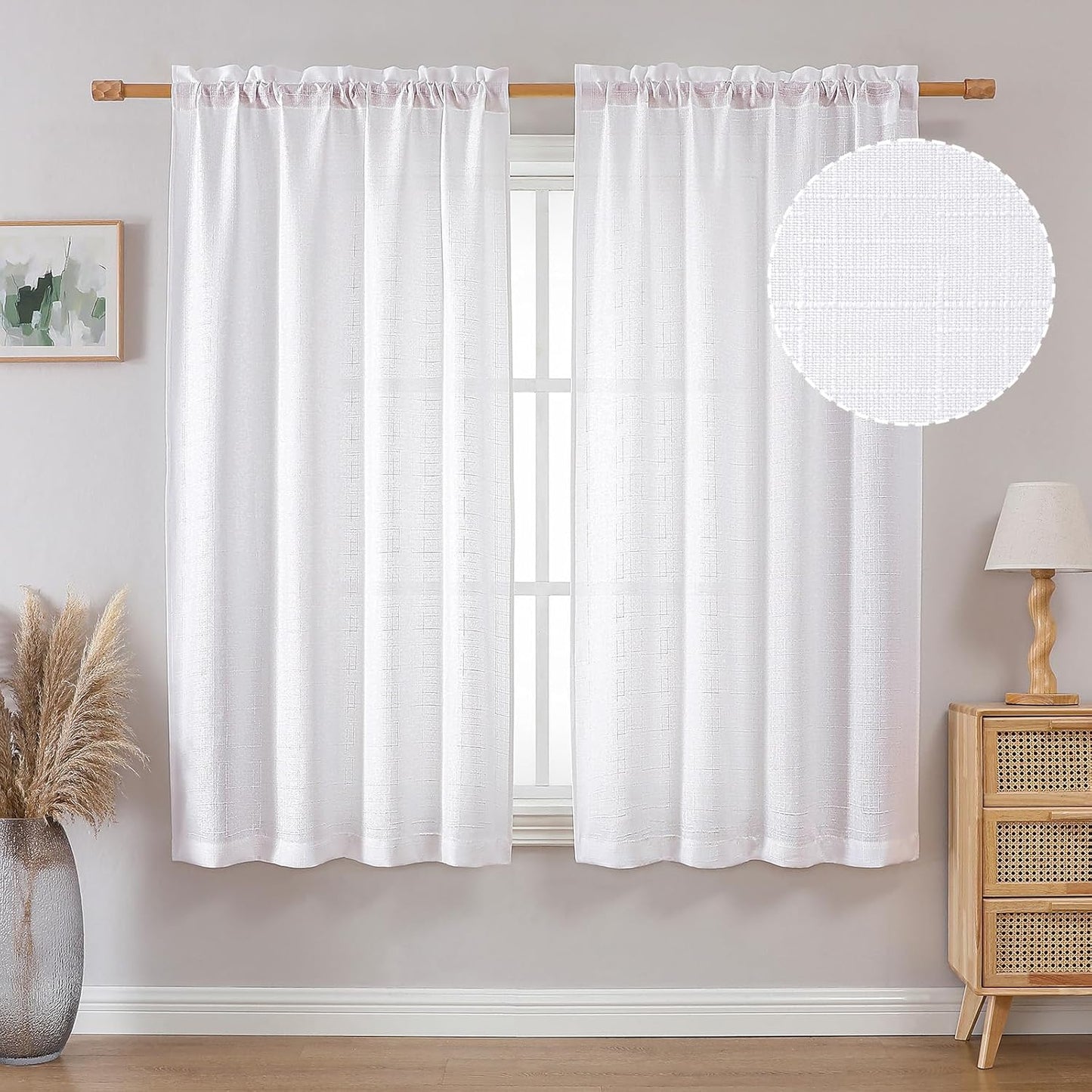 OVZME Light Grey Curtains 63 Inch Length 2 Panels, Faux Linen Textured Semi Light Filtering Drapes, Soft Airy Farmhouse Slub Window Curtains for Living Room Bedroom, Each 40x63 Inches
