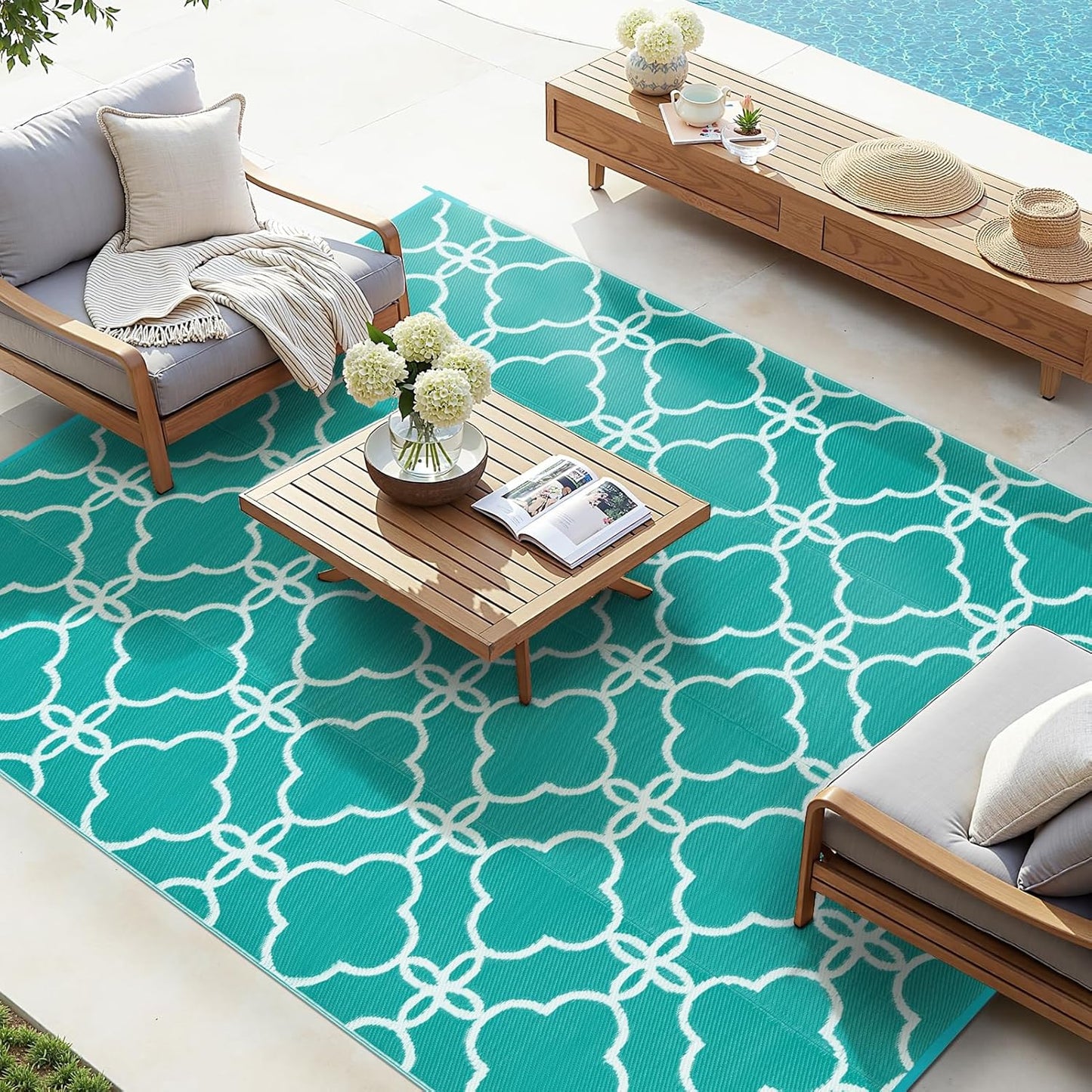 Ashler Outdoor Rug, Outdoor Plastic Straw Rug, 5x8 Reversible Sage Green Patio Mat, Flower Modern Design for RV, Backyard, Deck, Camping, Picnic, Spring, Summer, Durable & Weather-Resistant Area Rug