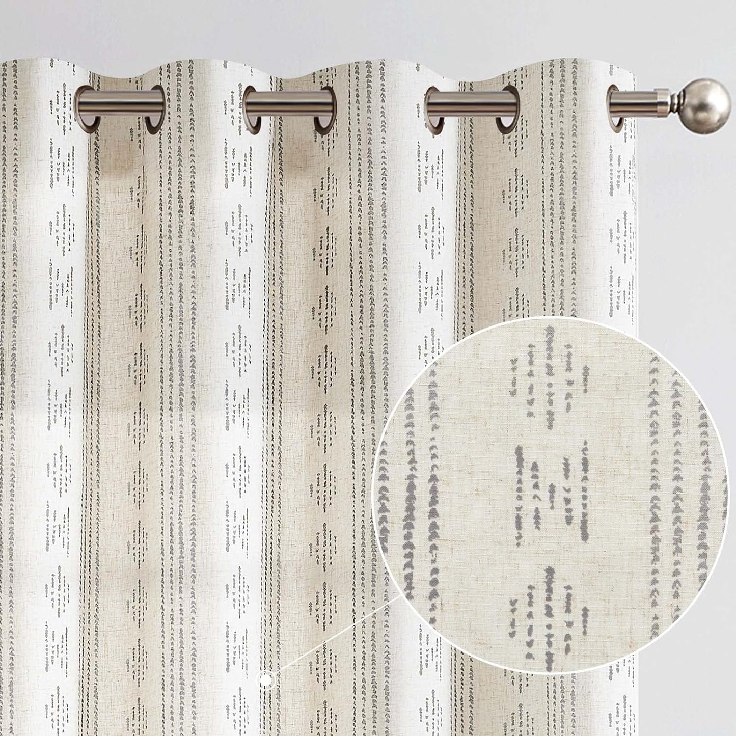 jinchan Boho Curtains for Living Room Farmhouse Black Curtains 84 Inch Length 2 Panels for Bedroom Geometric Striped Mudcloth Light Filtering Window Drapes Rod Pocket Black on Beige