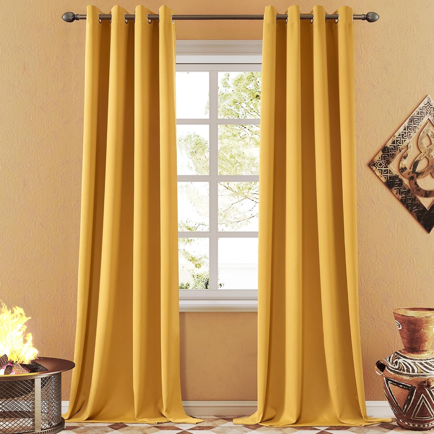 108 Inches Beige Blackout Curtains Room Darkening Thermal Insulated Drapes Grommet Top Light Blocking Curtain for Living Room Bedroom (2 Panels, W52 x L108 Inch, Beige Cream)
