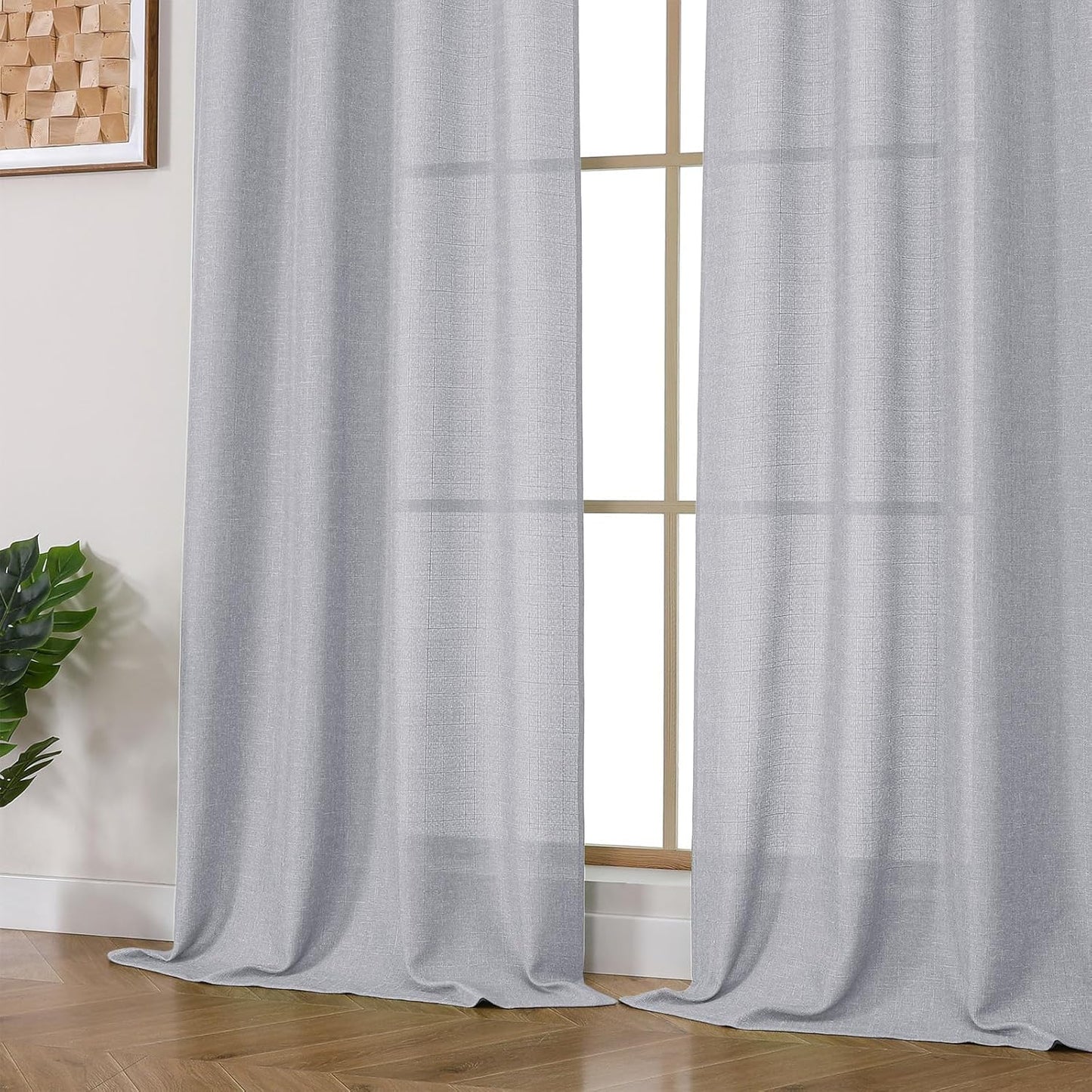 OVZME Light Grey Curtains 63 Inch Length 2 Panels, Faux Linen Textured Semi Light Filtering Drapes, Soft Airy Farmhouse Slub Window Curtains for Living Room Bedroom, Each 40x63 Inches