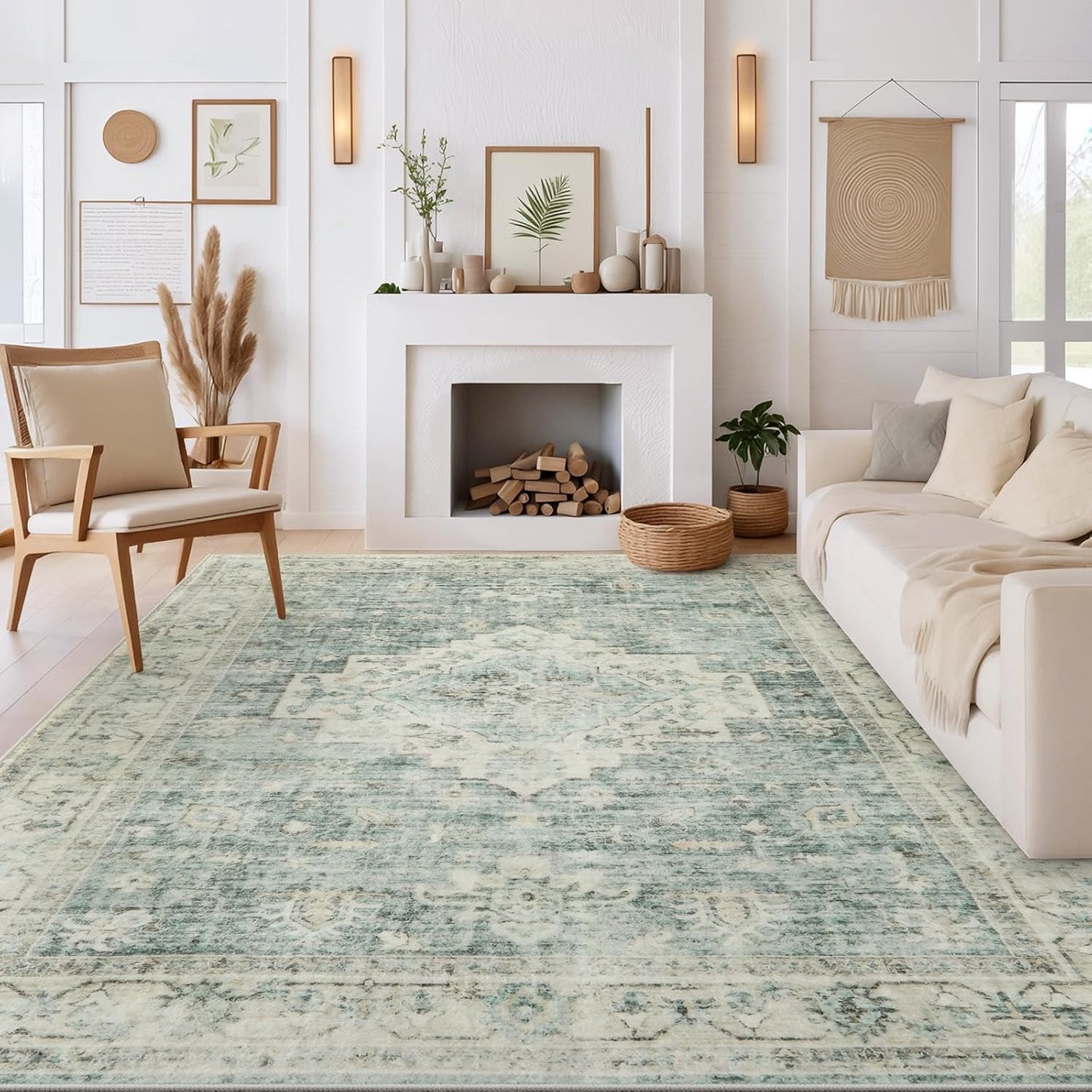 LIVEBOX Washable 2x6 Runner Rug for Bathroom, Non Slip Kitchen Mats for Floor Entryway, Boho Indoor Front Door Mat Low-Pile Runners for Hallways, Farmhouse Rugs for Laundry, Sage Green