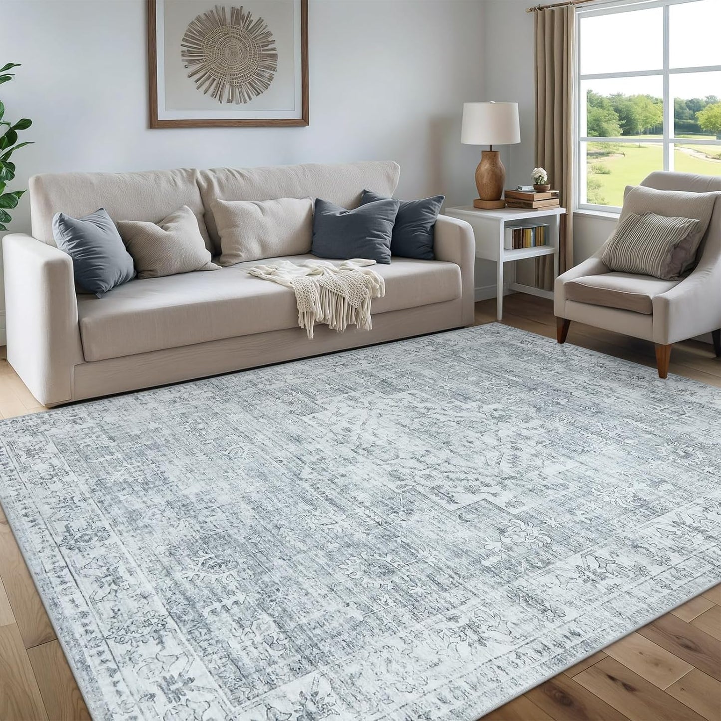 LIVEBOX Washable 2x6 Runner Rug for Bathroom, Non Slip Kitchen Mats for Floor Entryway, Boho Indoor Front Door Mat Low-Pile Runners for Hallways, Farmhouse Rugs for Laundry, Sage Green