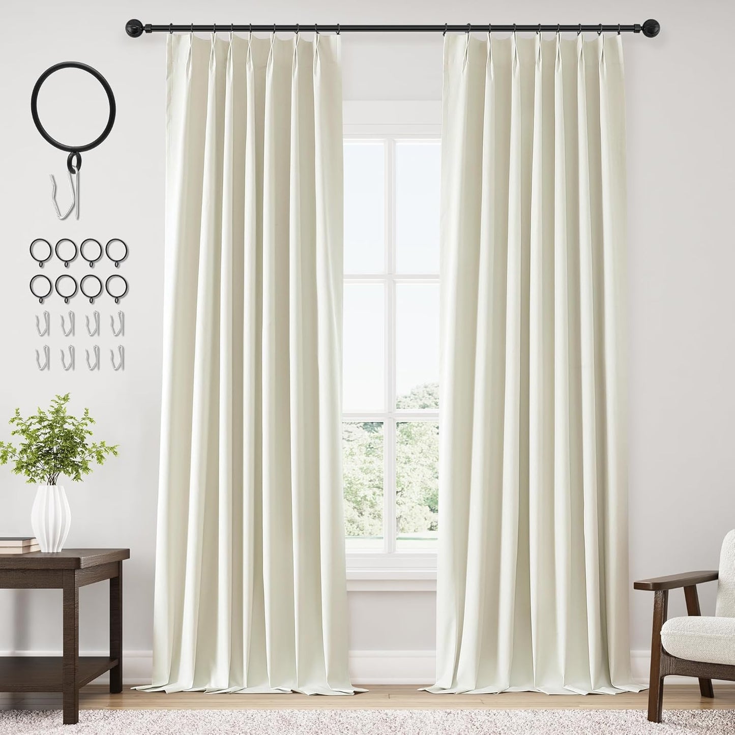 ChrisDowa Terracotta Pinch Pleated Blackout Linen Curtains 102 Inch Long 2 Panels for Living Room Bedroom Farmhouse Room darking Thermal Insulated Back Tab Hooks Rings Window Treatment Drapes,40x102