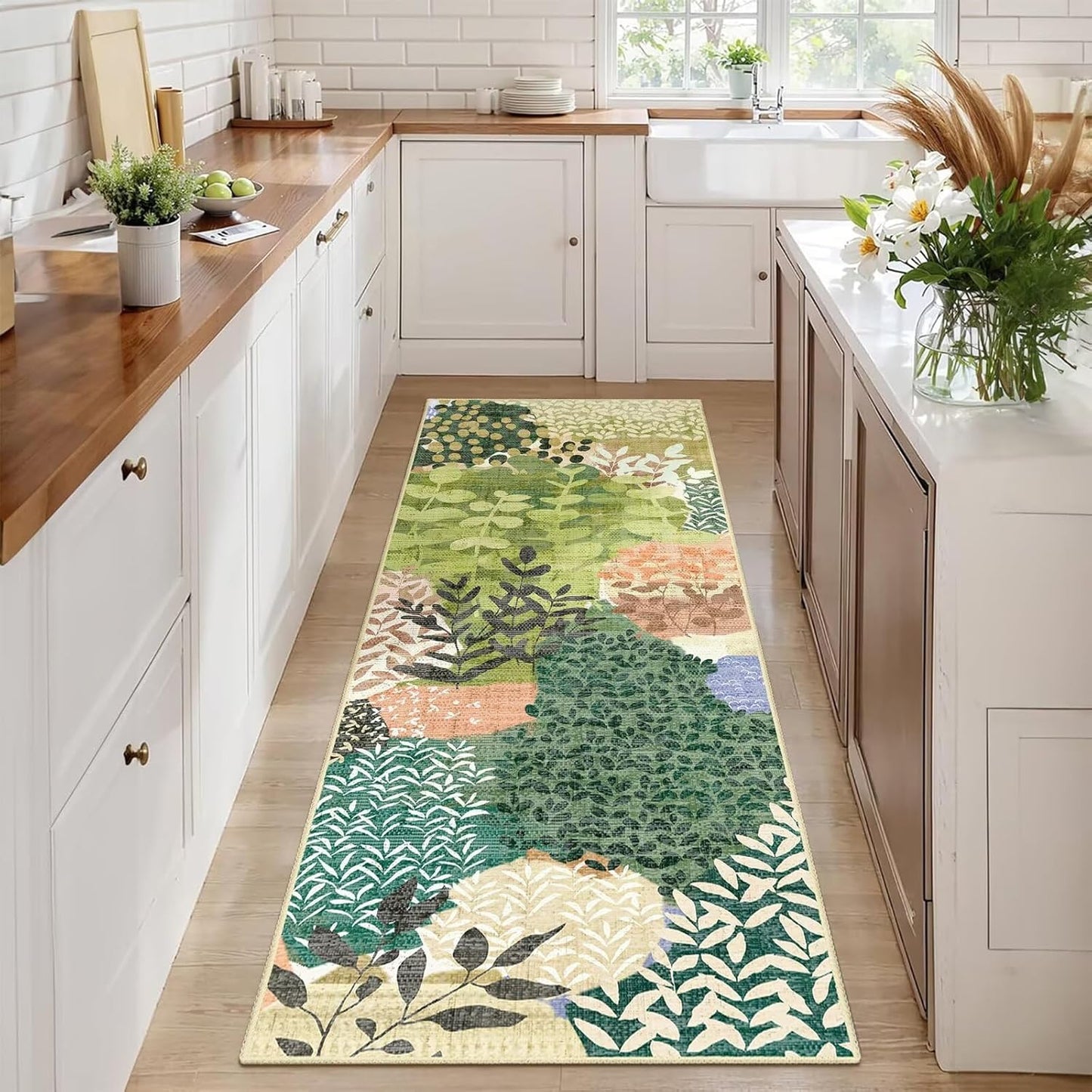 DEXDE Runner Rug 2x6 Washable Hallway Boho Soft Area Rugs Abstract Long Non Slip Botanical Leaves Floral Print Carpet for Entryway, Kitchen, Laundry, Bathroom, Bedroom,Blue