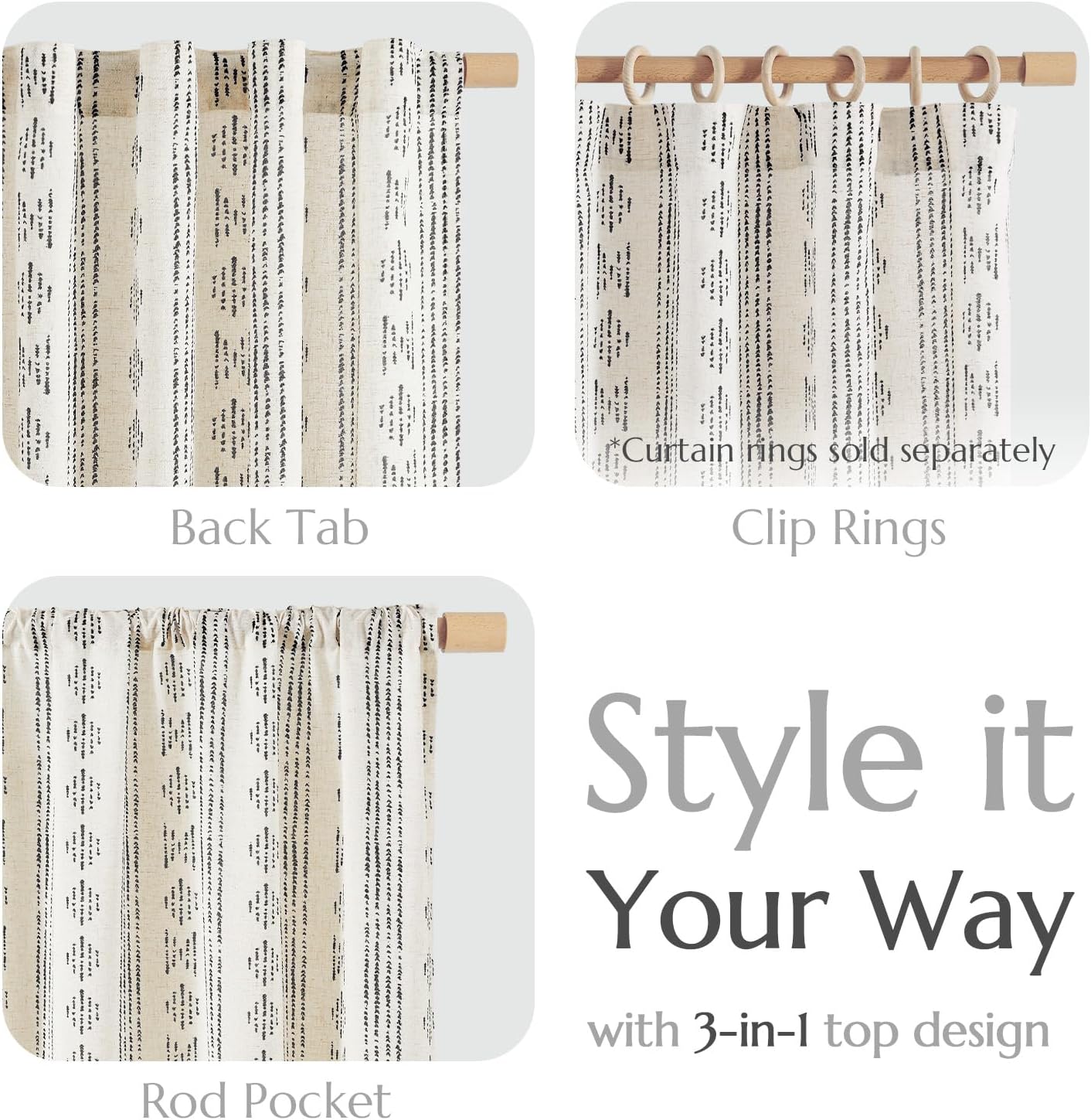 jinchan Boho Curtains for Living Room Farmhouse Black Curtains 84 Inch Length 2 Panels for Bedroom Geometric Striped Mudcloth Light Filtering Window Drapes Rod Pocket Black on Beige
