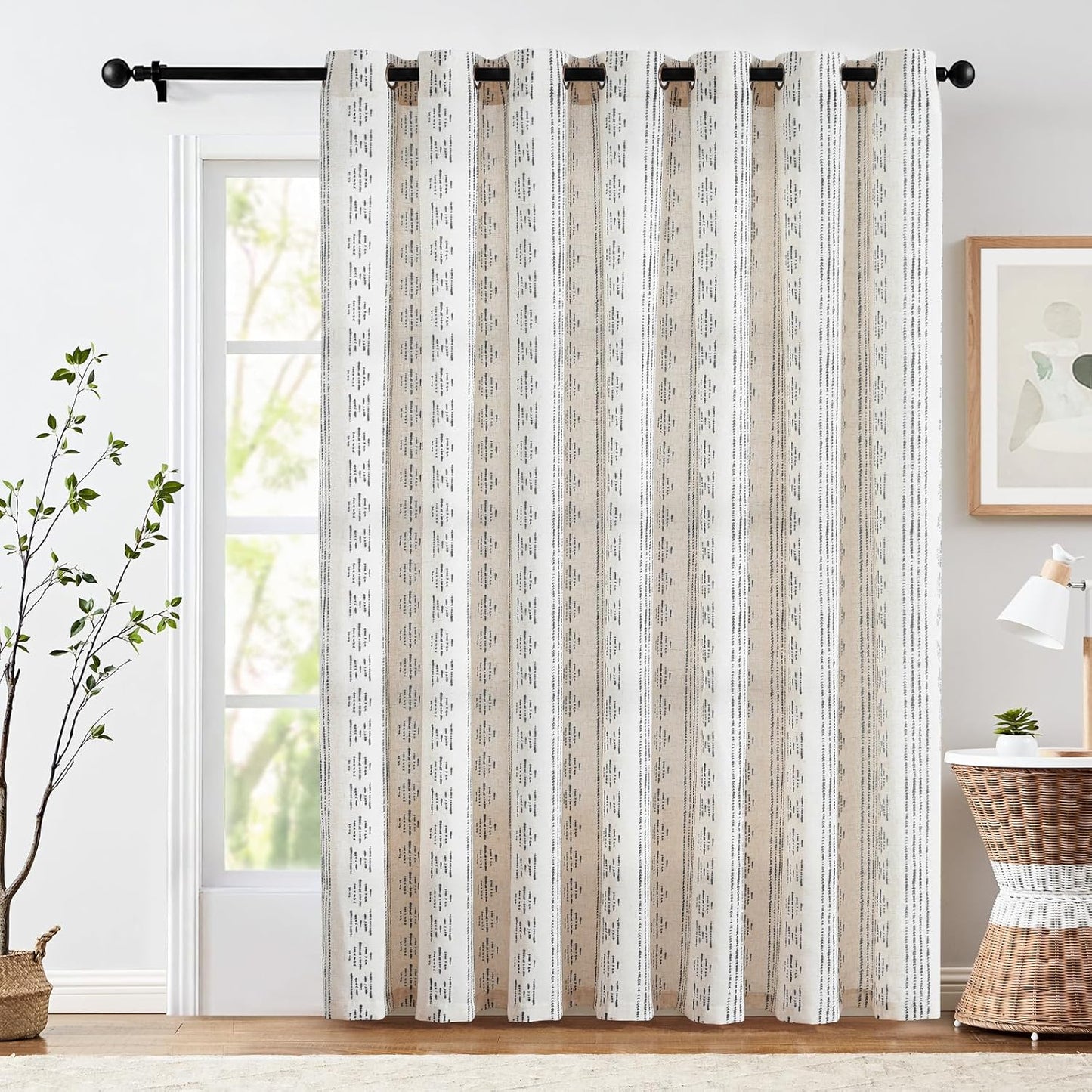 jinchan Boho Curtains for Living Room Farmhouse Black Curtains 84 Inch Length 2 Panels for Bedroom Geometric Striped Mudcloth Light Filtering Window Drapes Rod Pocket Black on Beige