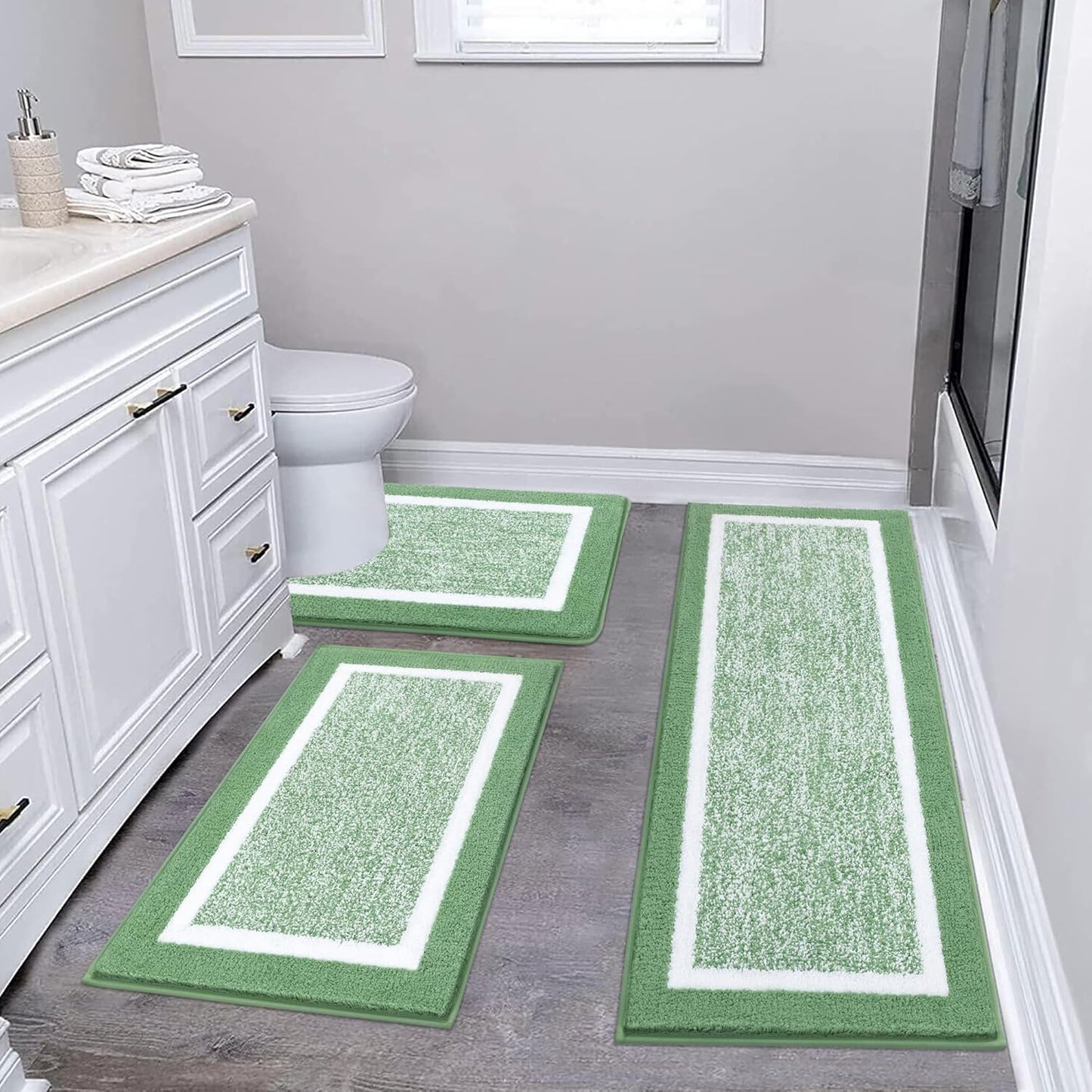 Pauwer Bathroom Rug Mat Set 3 Piece, Microfiber Shaggy Bath Set, Non-Slip Ultra Soft Carpet Mats, Absorbent with U-Shaped Toilet for Bathroom, Tub, Shower, Dark Grey