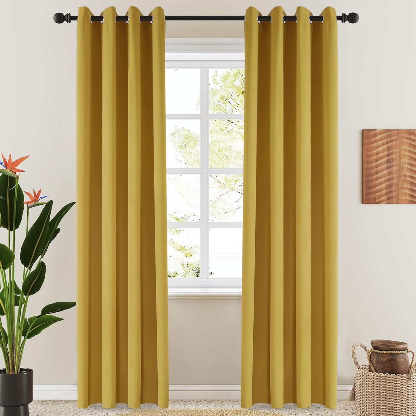 108 Inches Beige Blackout Curtains Room Darkening Thermal Insulated Drapes Grommet Top Light Blocking Curtain for Living Room Bedroom (2 Panels, W52 x L108 Inch, Beige Cream)