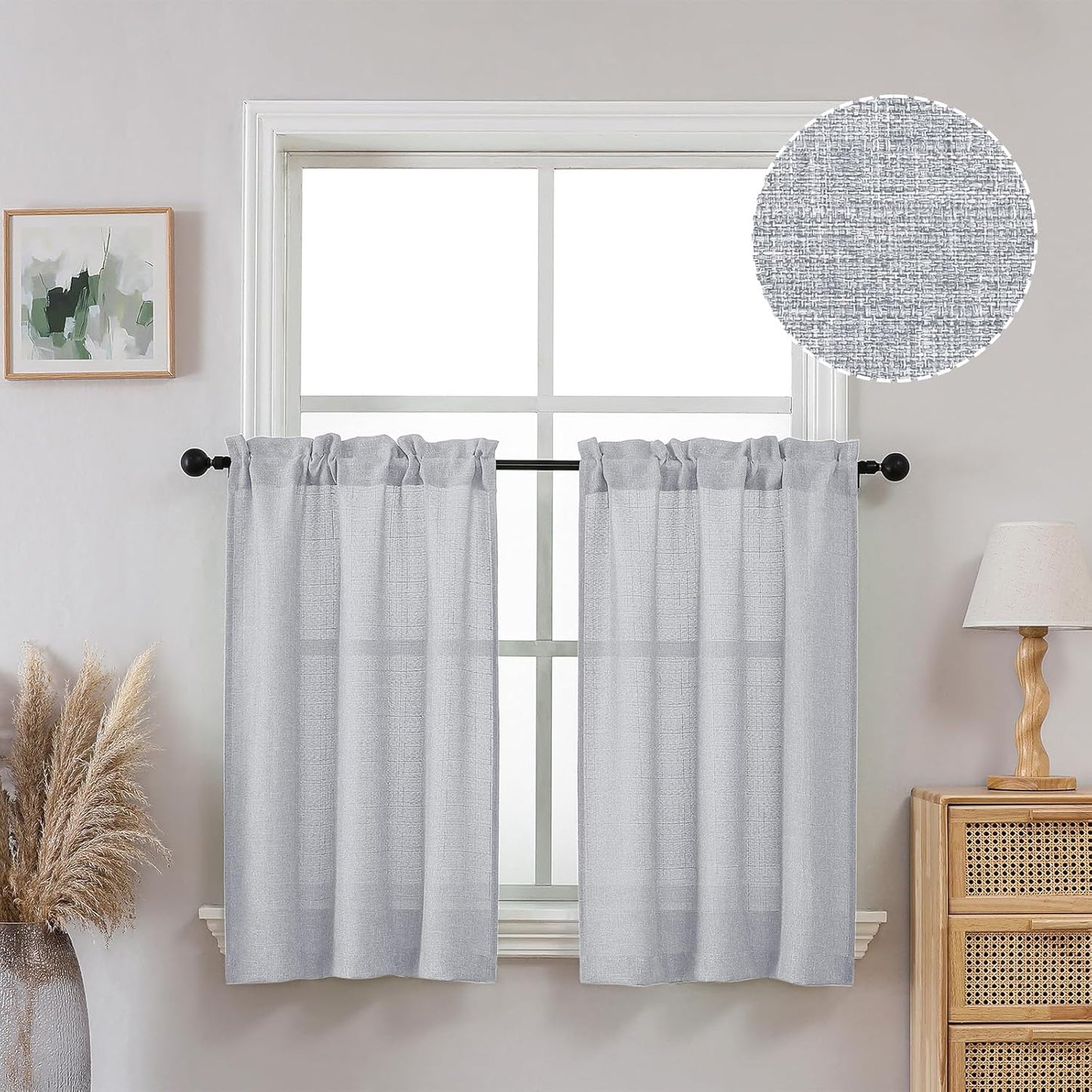 OVZME Light Grey Curtains 63 Inch Length 2 Panels, Faux Linen Textured Semi Light Filtering Drapes, Soft Airy Farmhouse Slub Window Curtains for Living Room Bedroom, Each 40x63 Inches