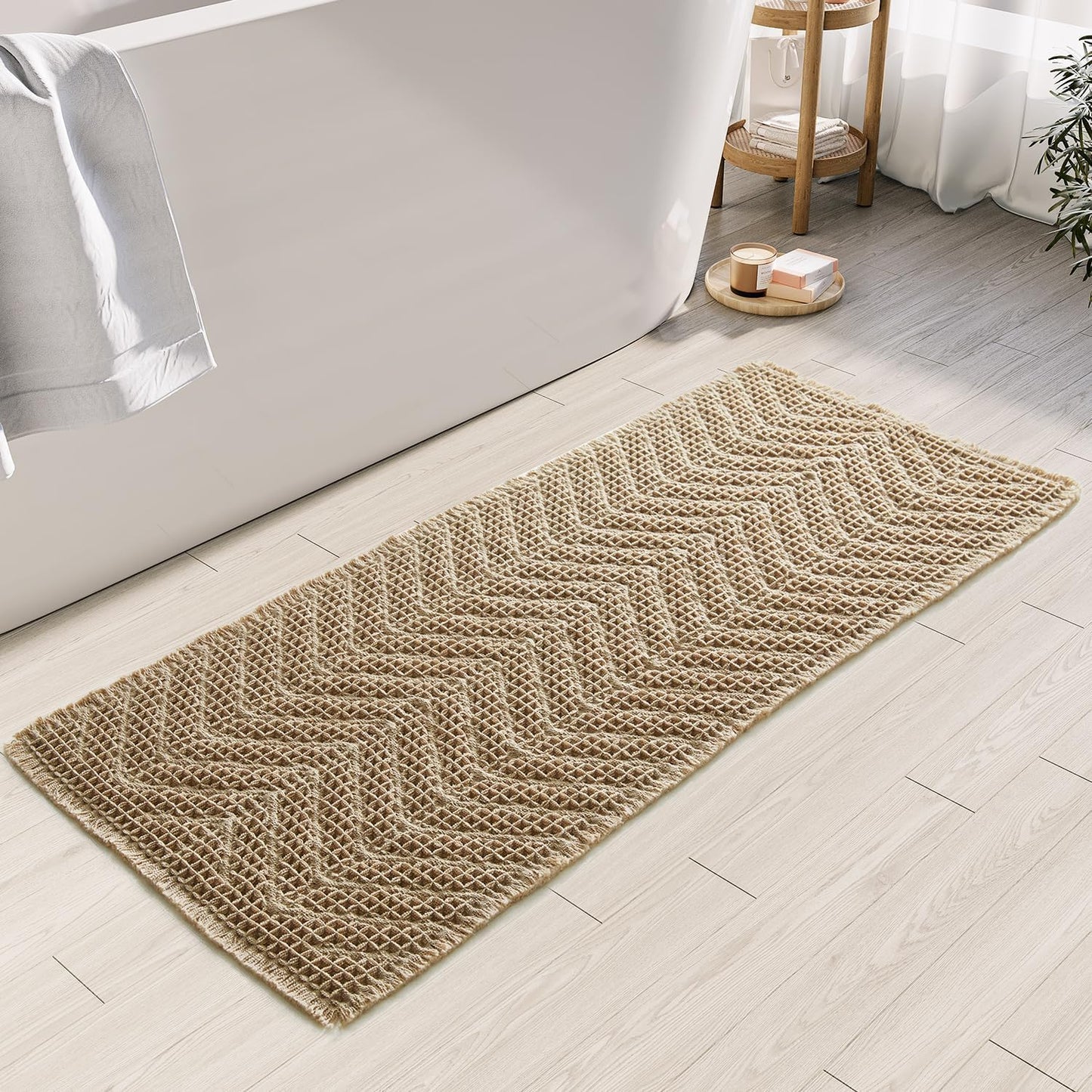Bathroom Runner Rug Super Absorbent Non Slip Long Bath Mat Machine Washable Boho Bathroom Rugs Quick Dry Rug Runners for Hallway Bedroom Laundry Room,Brown, 2'x 6'(24" x 72")