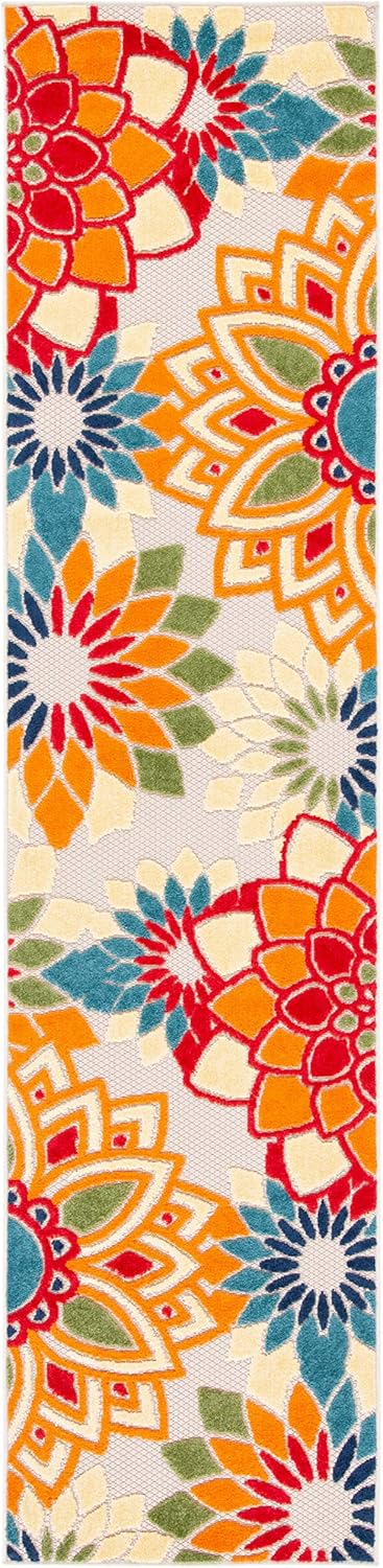 SAFAVIEH Cabana Collection 2'2" x 7' Ivory/Orange CBN328A Floral Indoor/ Outdoor Non-Shedding Easy Cleaning Patio Backyard Porch Deck Mudroom Runner Rug