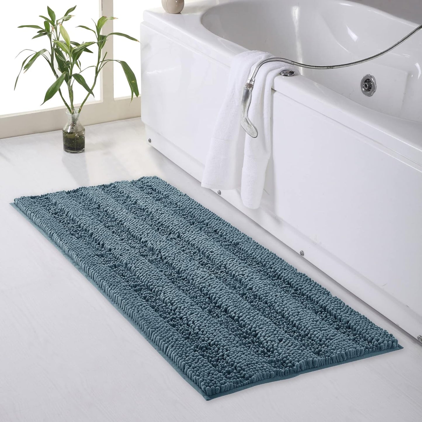 KGORGE Grey Bath Rugs - Soft Large Bathroom Rugs 60" x 24" Farmhouse Floor Cover Water Absorbent Bath Mat Shower Carpet for Toilet Door Way Kitchen Kids Baby, 1 Pc