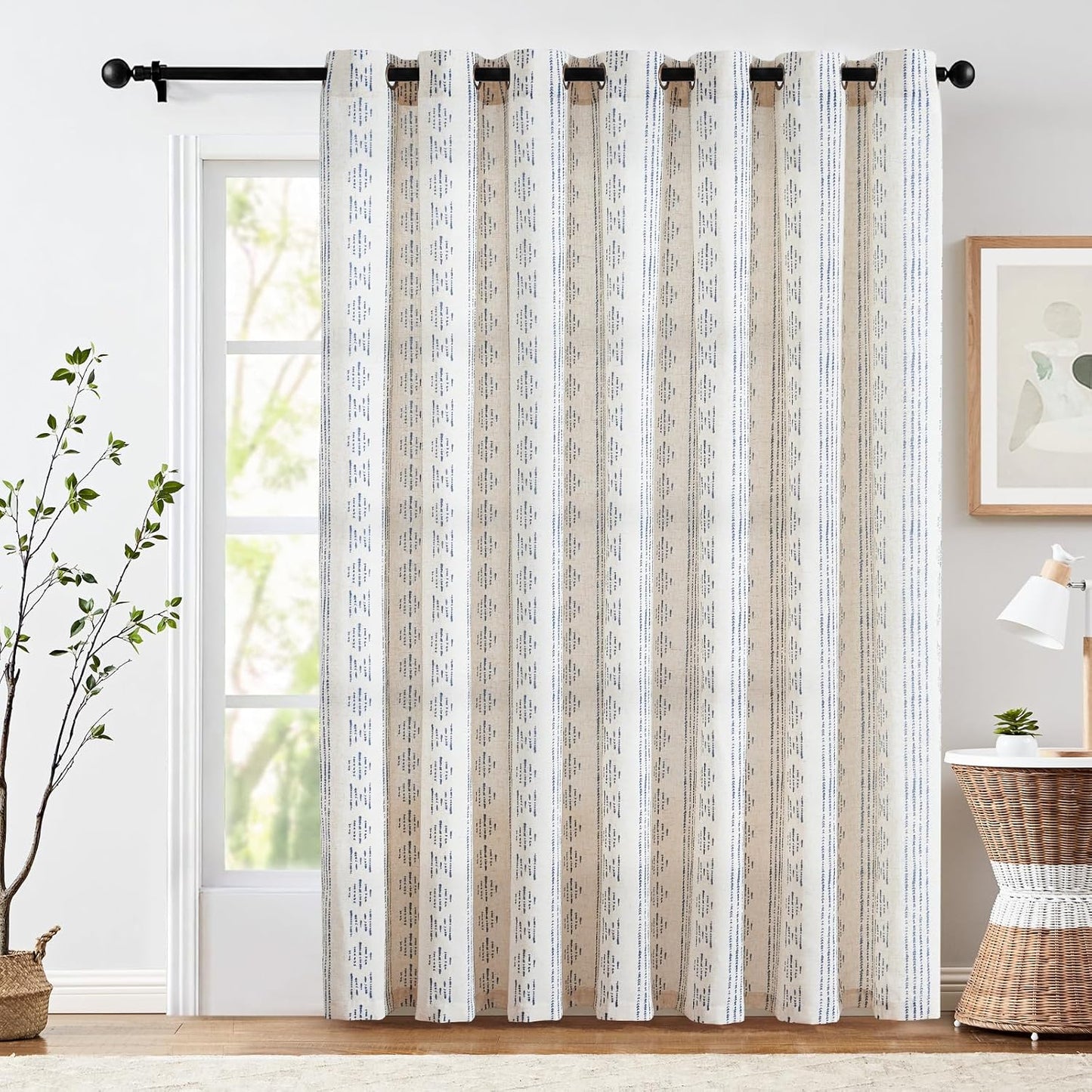jinchan Boho Curtains for Living Room Farmhouse Black Curtains 84 Inch Length 2 Panels for Bedroom Geometric Striped Mudcloth Light Filtering Window Drapes Rod Pocket Black on Beige
