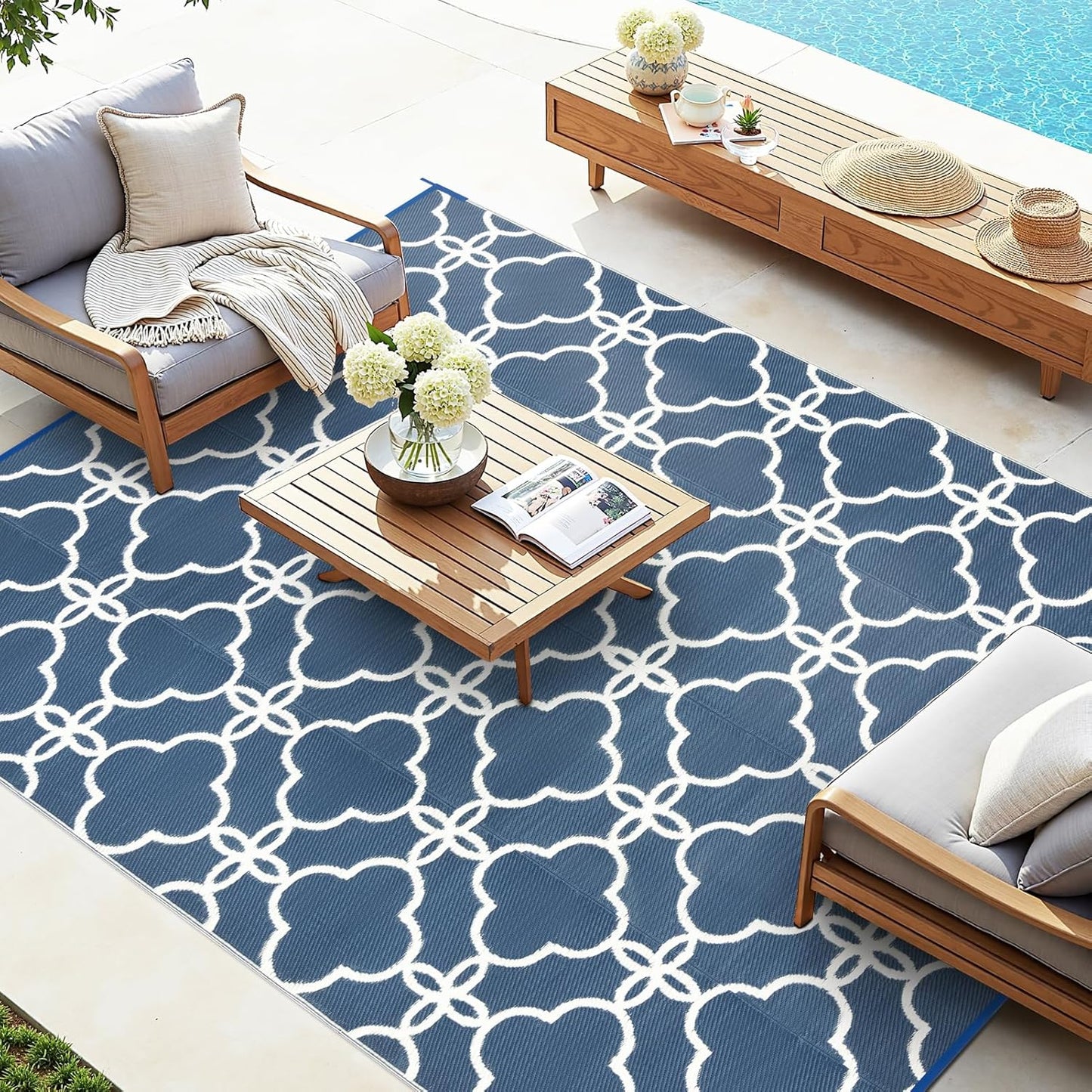 Ashler Outdoor Rug, Outdoor Plastic Straw Rug, 5x8 Reversible Sage Green Patio Mat, Flower Modern Design for RV, Backyard, Deck, Camping, Picnic, Spring, Summer, Durable & Weather-Resistant Area Rug