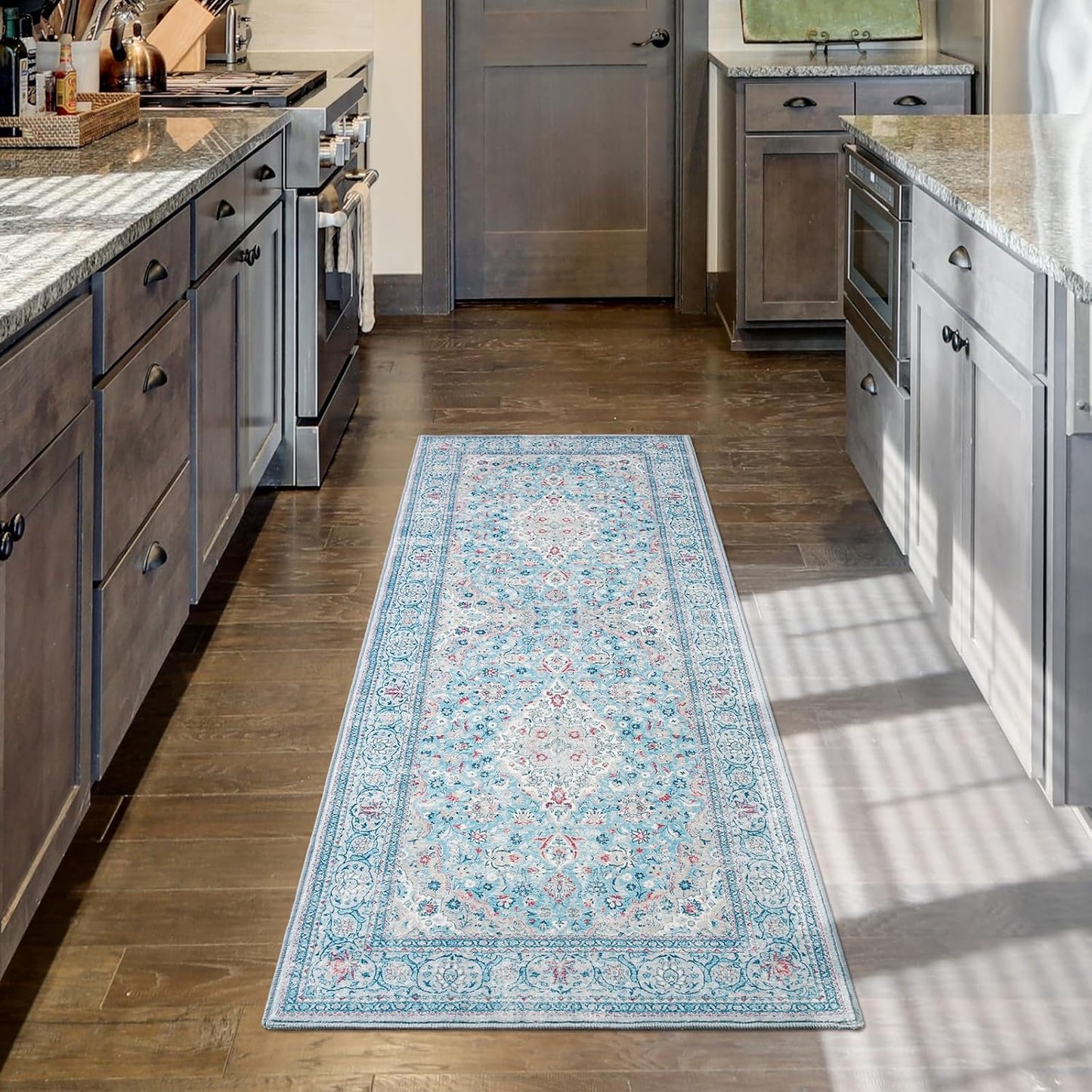 Washable Rug 4x6, Gray Area Rugs Non Slip, Indoor Low Pile Carpet with Rubber Backing for Living Room Kitchen Bathroom Entryway Office Bedroom