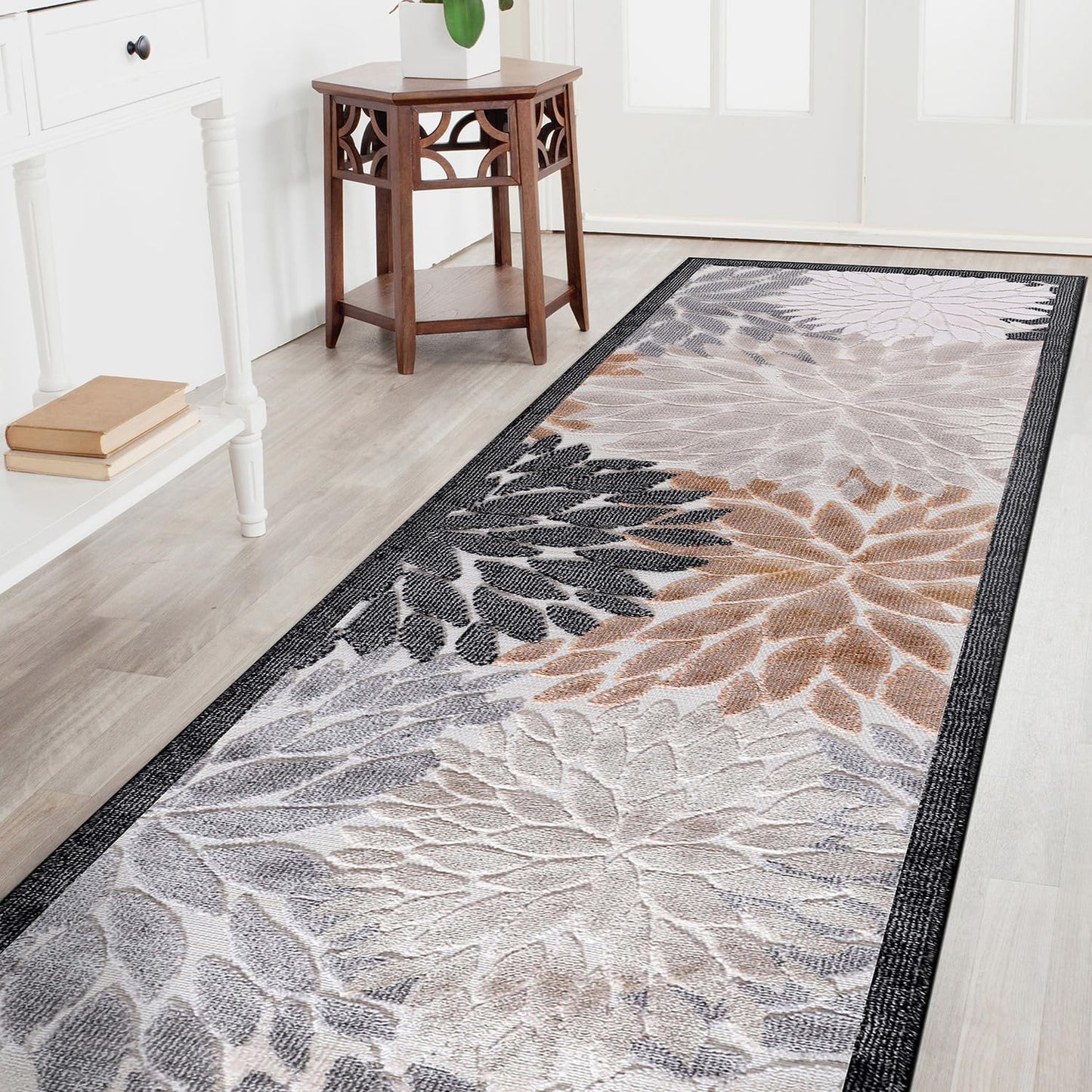 CAMILSON Indoor Outdoor Rug 8x10 Bohemian Medallion Floral Area Rugs for Indoor and Outdoor Patios Easy-Cleaning Non-Shedding Living Room Garden and Kitchen Washable Outside Carpet (8 x 10 / Beige)