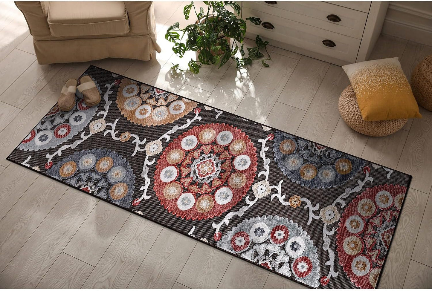 CAMILSON Indoor Outdoor Rug 8x10 Bohemian Medallion Floral Area Rugs for Indoor and Outdoor Patios Easy-Cleaning Non-Shedding Living Room Garden and Kitchen Washable Outside Carpet (8 x 10 / Beige)