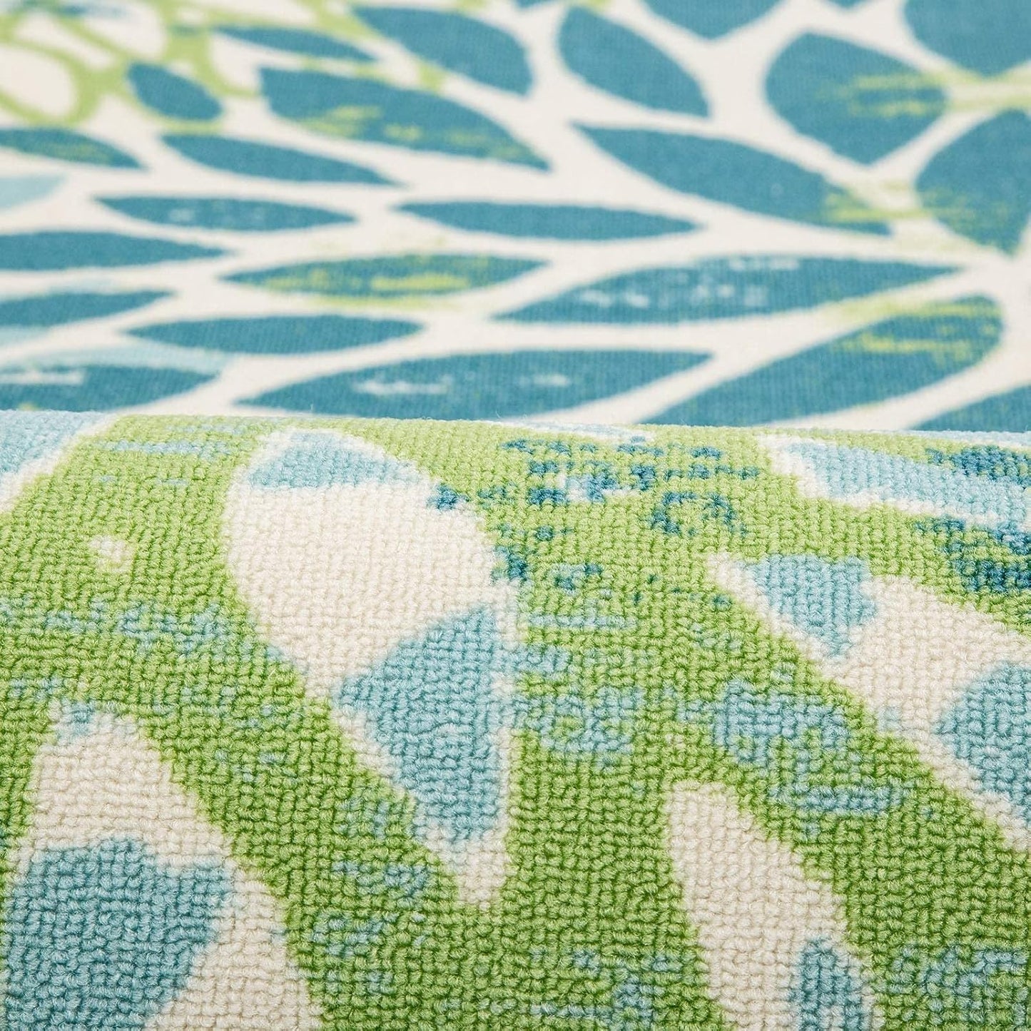 DECOMALL Outdoor Rugs for Patio Deck Porch Balcony Backyard, Green Blue Flower, 5'x7'