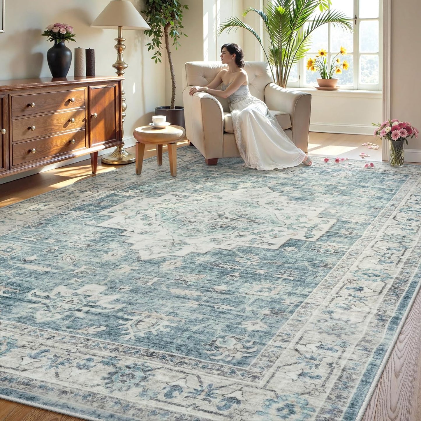 LIVEBOX Washable 2x6 Runner Rug for Bathroom, Non Slip Kitchen Mats for Floor Entryway, Boho Indoor Front Door Mat Low-Pile Runners for Hallways, Farmhouse Rugs for Laundry, Sage Green