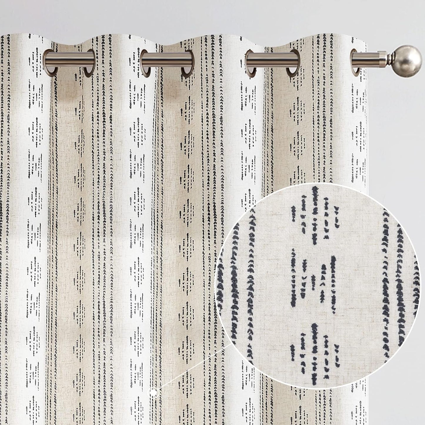 jinchan Boho Curtains for Living Room Farmhouse Black Curtains 84 Inch Length 2 Panels for Bedroom Geometric Striped Mudcloth Light Filtering Window Drapes Rod Pocket Black on Beige