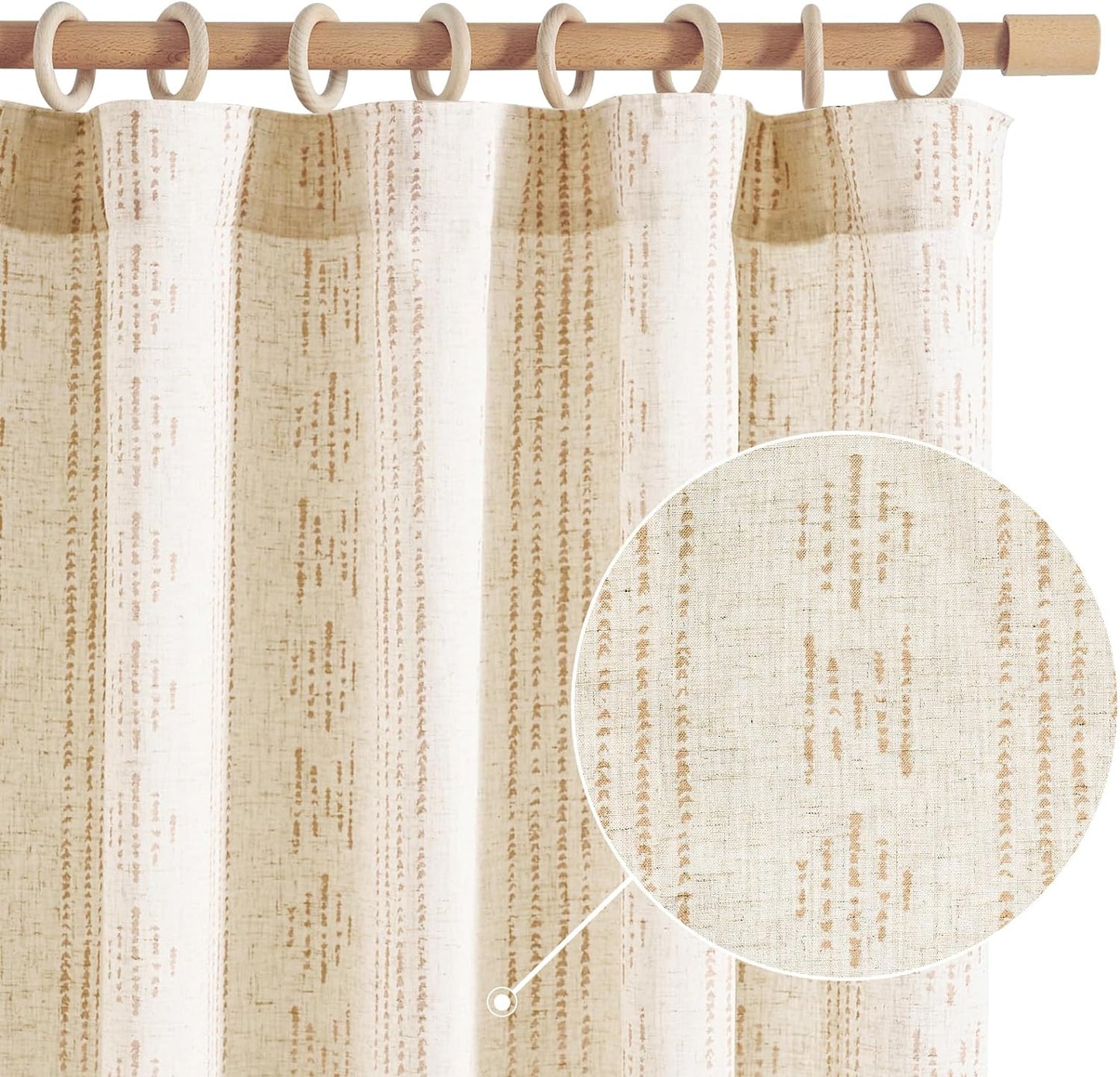 jinchan Boho Curtains for Living Room Farmhouse Black Curtains 84 Inch Length 2 Panels for Bedroom Geometric Striped Mudcloth Light Filtering Window Drapes Rod Pocket Black on Beige