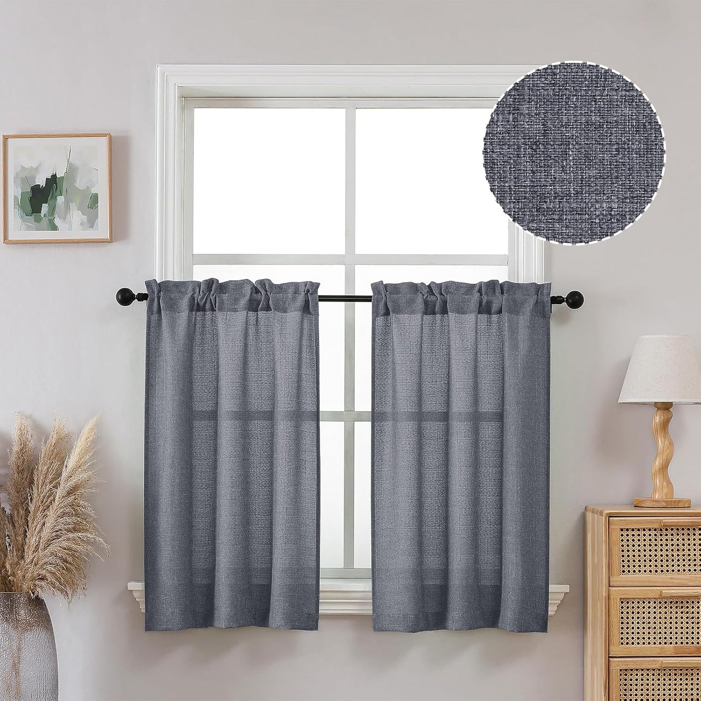 OVZME Light Grey Curtains 63 Inch Length 2 Panels, Faux Linen Textured Semi Light Filtering Drapes, Soft Airy Farmhouse Slub Window Curtains for Living Room Bedroom, Each 40x63 Inches
