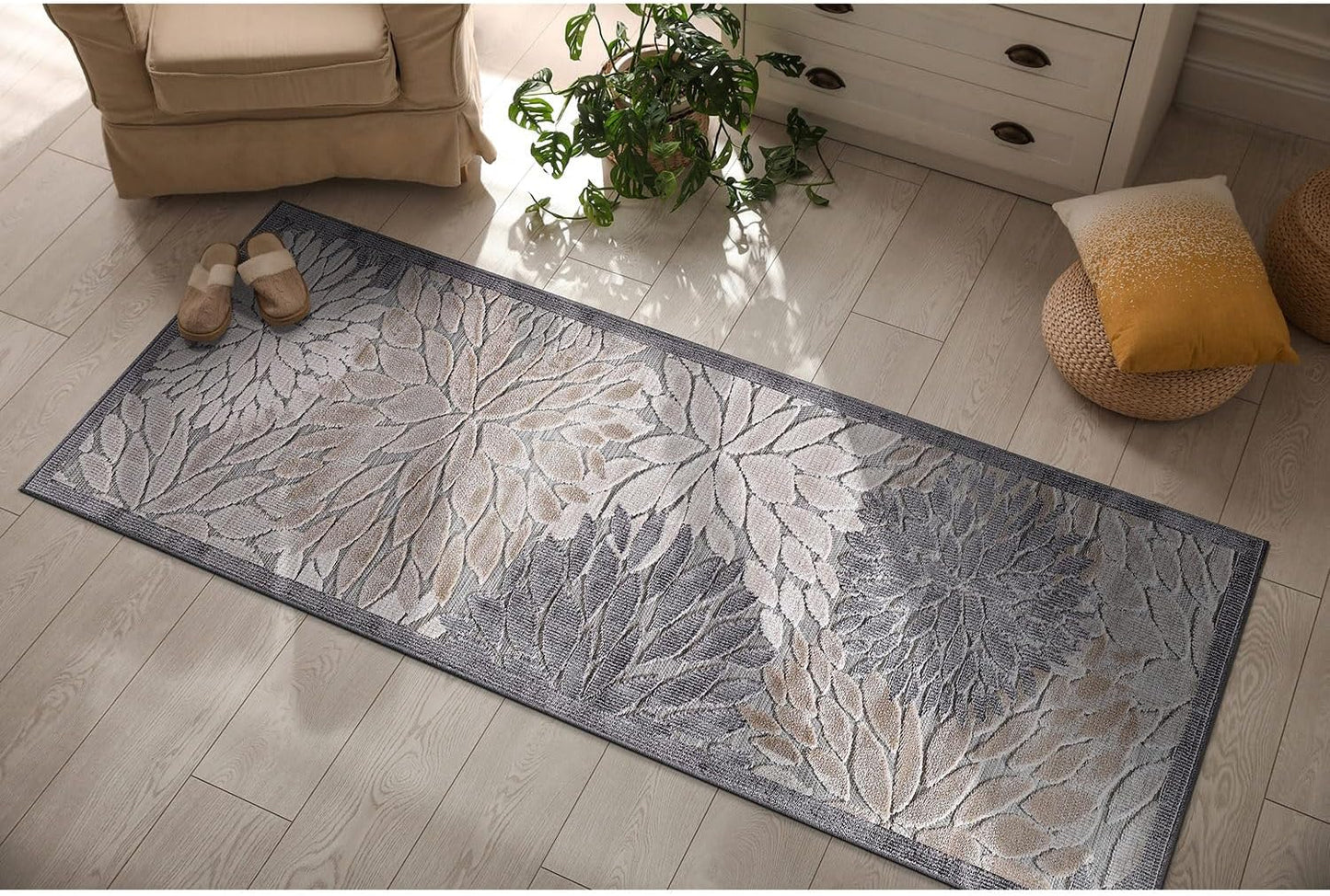 CAMILSON Indoor Outdoor Rug 8x10 Bohemian Medallion Floral Area Rugs for Indoor and Outdoor Patios Easy-Cleaning Non-Shedding Living Room Garden and Kitchen Washable Outside Carpet (8 x 10 / Beige)