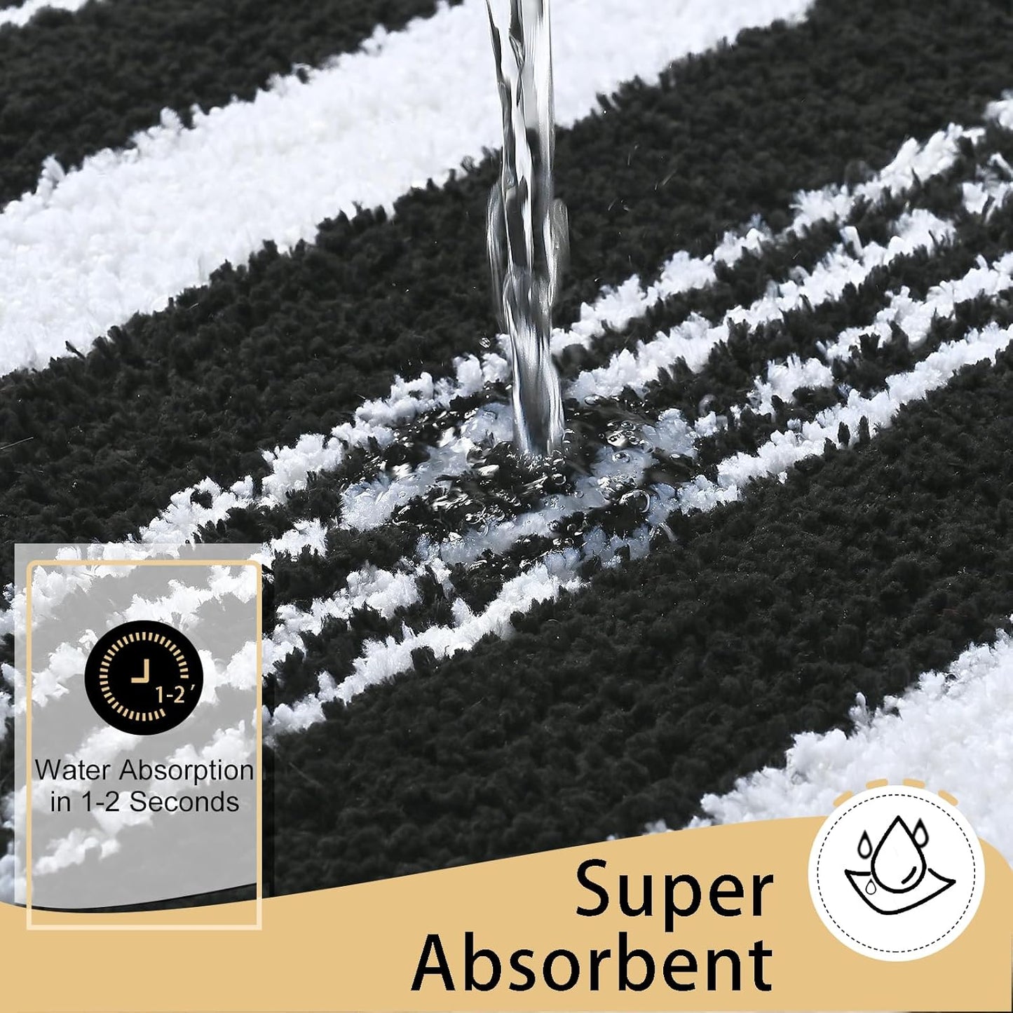 HOMORE Bathroom Runner Rug 24x60 Inch, Washable Non Slip Bathroom Rug Long Absorbent Bath Rugs for Bathrooms Quickly Dry, Black Plush Bath Mats for Sink Shower Floor