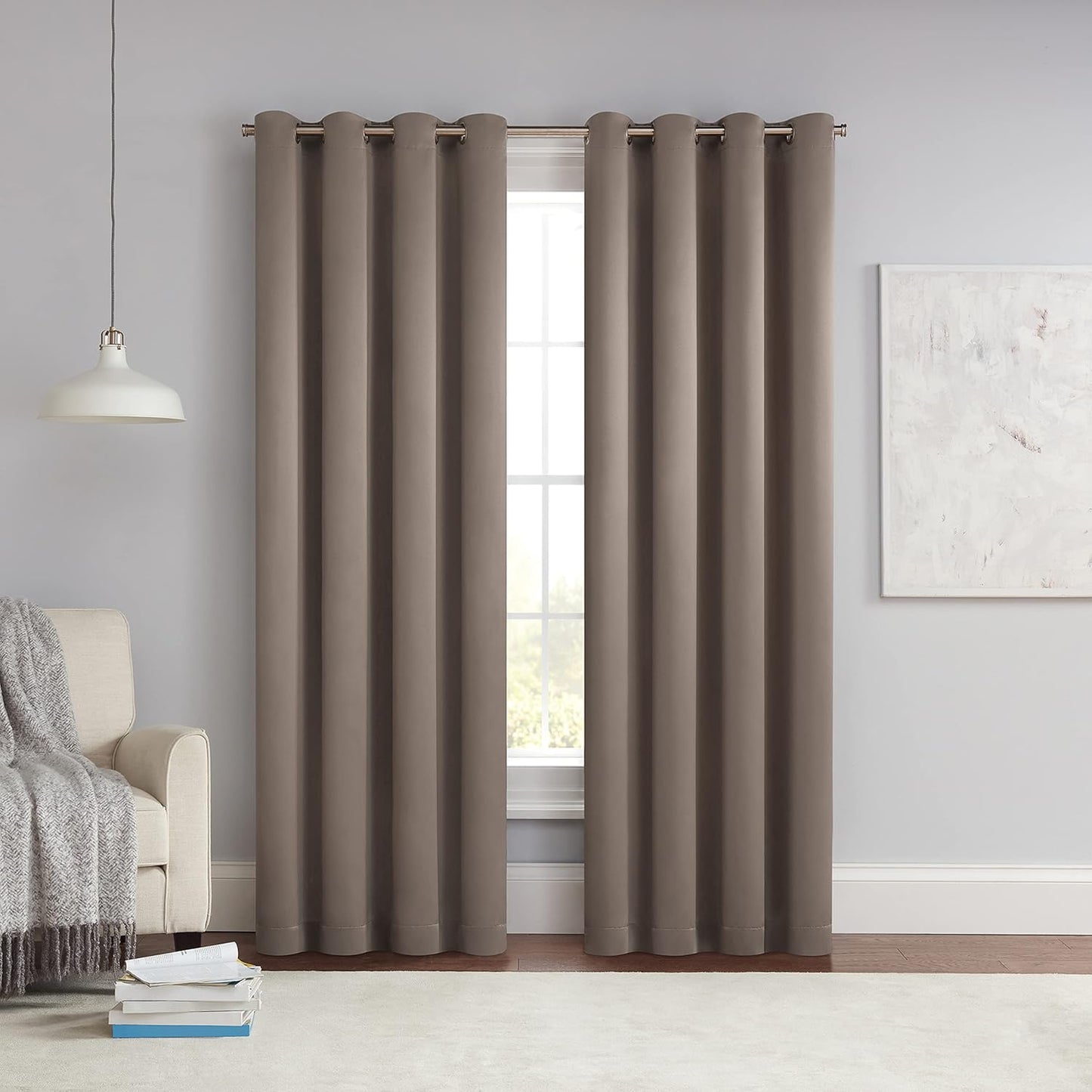 ECLIPSE Solid Thermapanel Modern Room Darkening Rod Pocket Window Curtain for Bedroom (1 Panel), 54 in x 84 in, Taupe