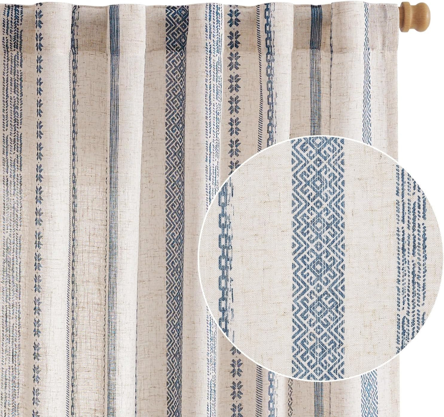 jinchan Boho Curtains for Living Room Farmhouse Black Curtains 84 Inch Length 2 Panels for Bedroom Geometric Striped Mudcloth Light Filtering Window Drapes Rod Pocket Black on Beige