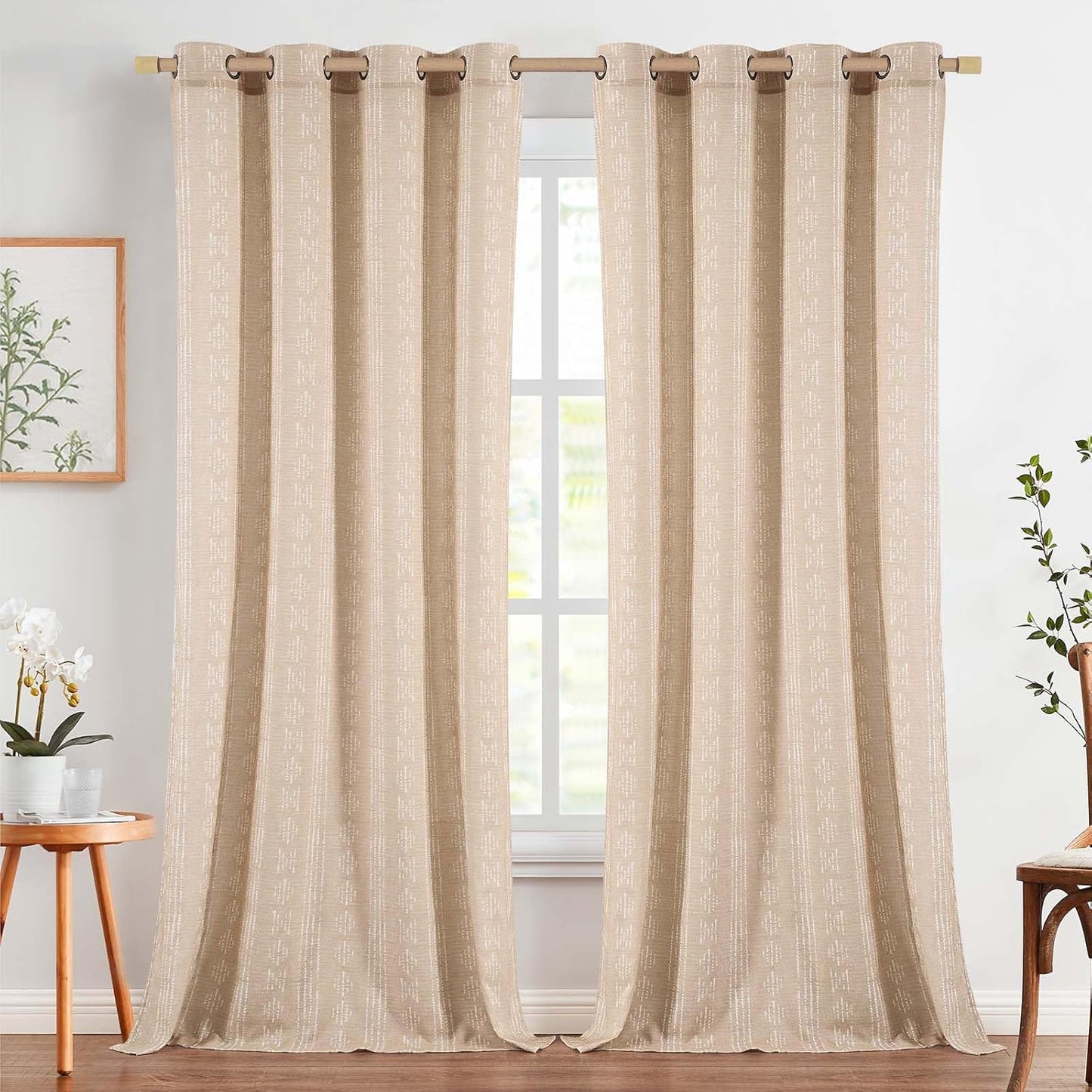 jinchan Boho Curtains for Living Room Farmhouse Black Curtains 84 Inch Length 2 Panels for Bedroom Geometric Striped Mudcloth Light Filtering Window Drapes Rod Pocket Black on Beige