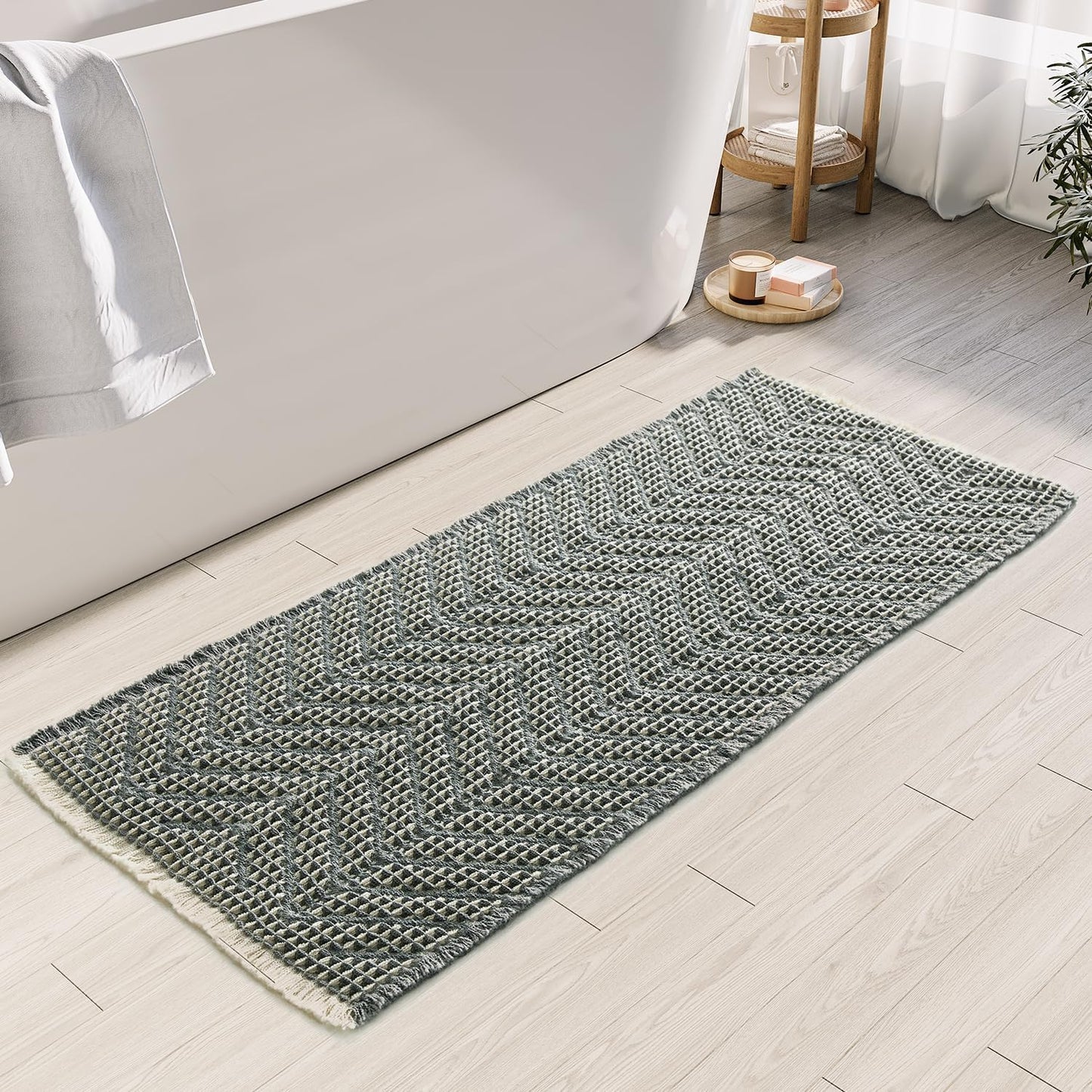 Bathroom Runner Rug Super Absorbent Non Slip Long Bath Mat Machine Washable Boho Bathroom Rugs Quick Dry Rug Runners for Hallway Bedroom Laundry Room,Brown, 2'x 6'(24" x 72")