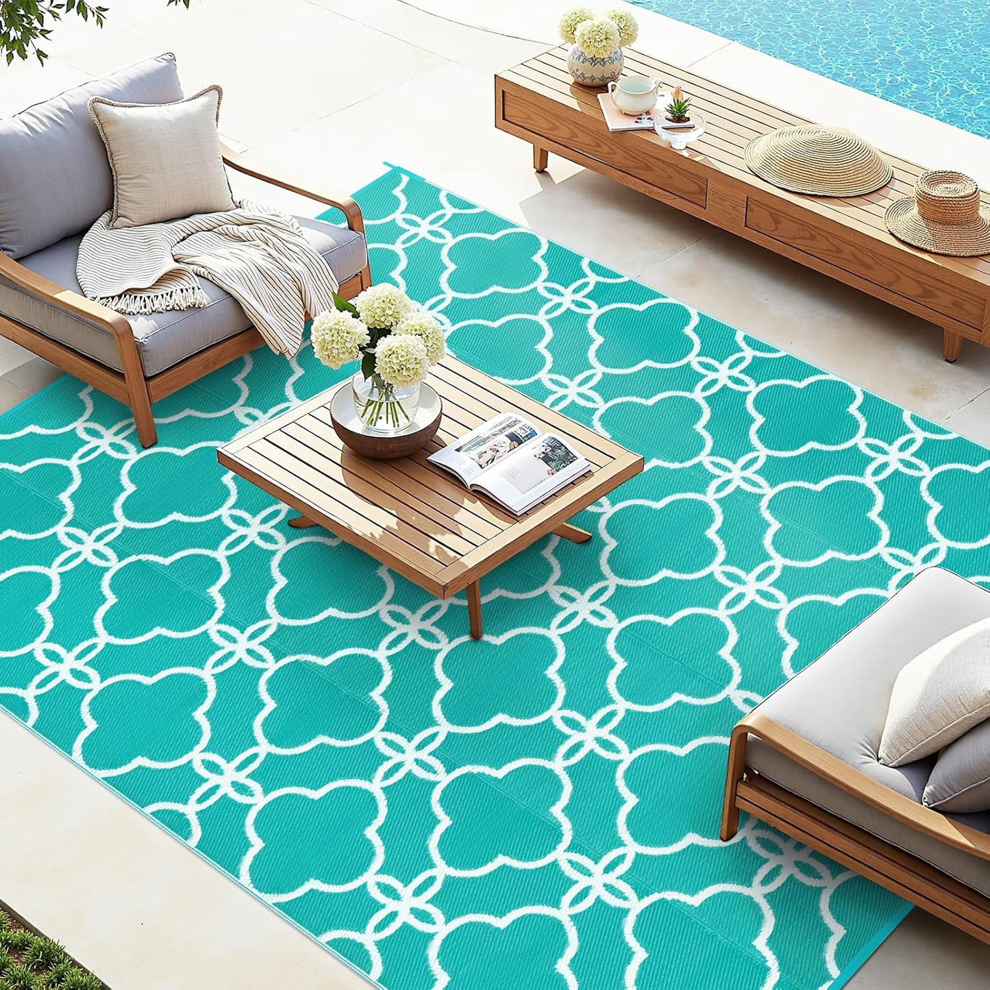 Ashler Outdoor Rug, Outdoor Plastic Straw Rug, 5x8 Reversible Sage Green Patio Mat, Flower Modern Design for RV, Backyard, Deck, Camping, Picnic, Spring, Summer, Durable & Weather-Resistant Area Rug