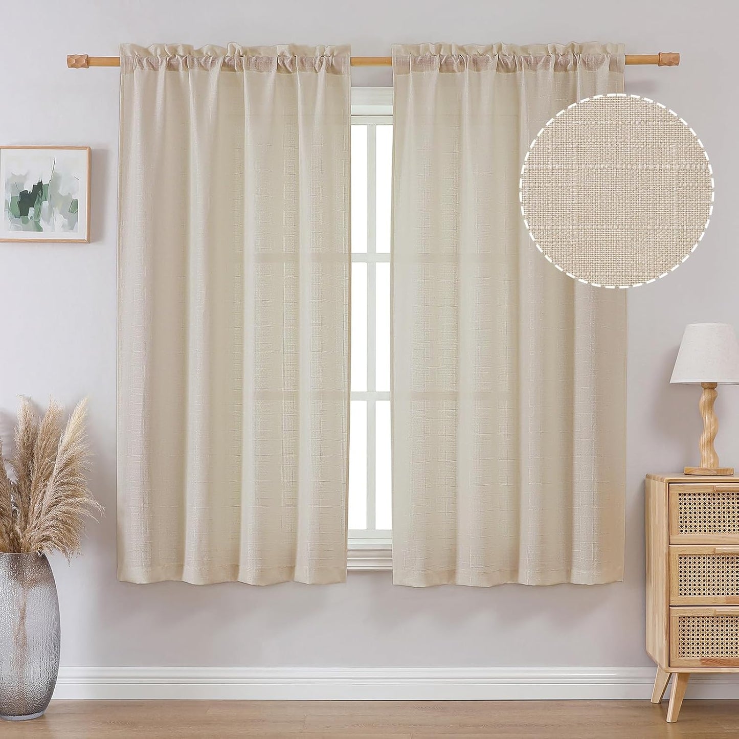 OVZME Light Grey Curtains 63 Inch Length 2 Panels, Faux Linen Textured Semi Light Filtering Drapes, Soft Airy Farmhouse Slub Window Curtains for Living Room Bedroom, Each 40x63 Inches
