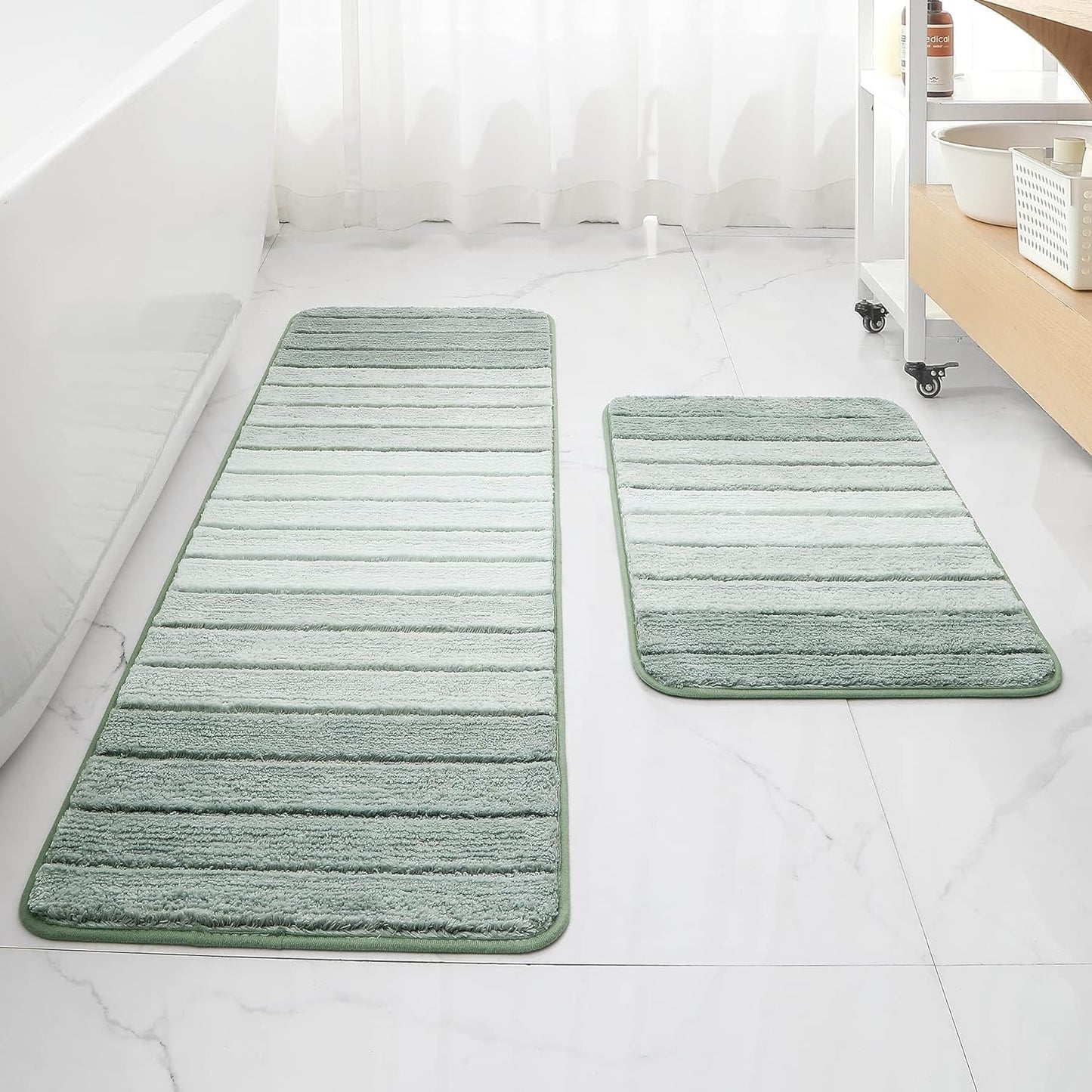 Kmson 2 Piece Ombre Bathroom Rugs Set, Non Slip, Quick Drying, Ultra Soft and Water Absorbent Bath Carpet for Bedroom Floor Living Room,Machine Washable Green