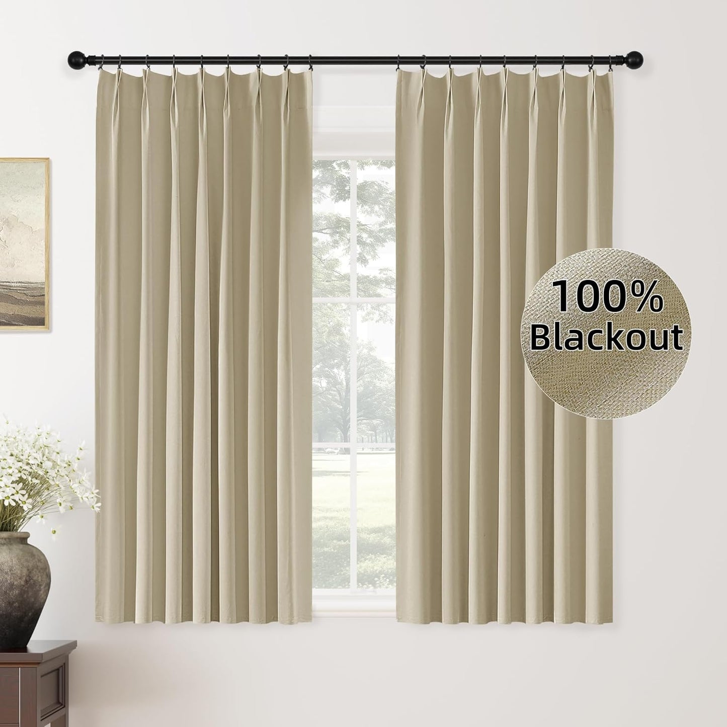 ChrisDowa Terracotta Pinch Pleated Blackout Linen Curtains 102 Inch Long 2 Panels for Living Room Bedroom Farmhouse Room darking Thermal Insulated Back Tab Hooks Rings Window Treatment Drapes,40x102
